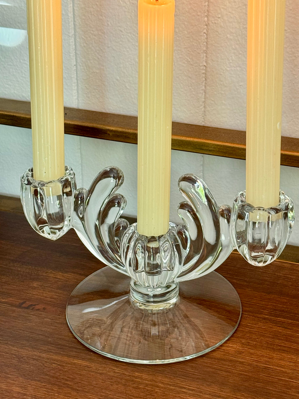 Heisey Crystolite 3-Light Candlestick Mid-century