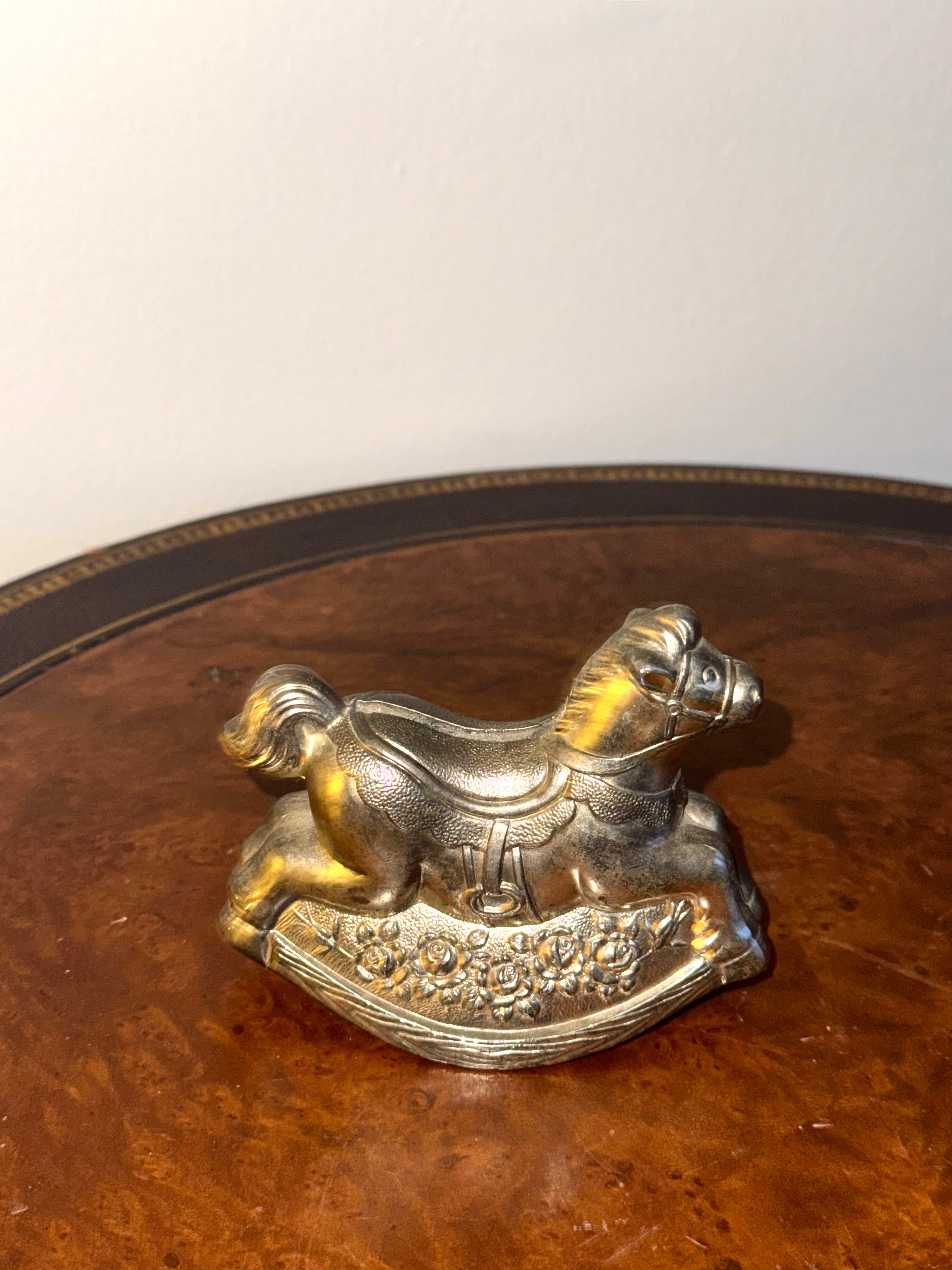 Vintage Silver Plated Rocking Horse Piggy Bank