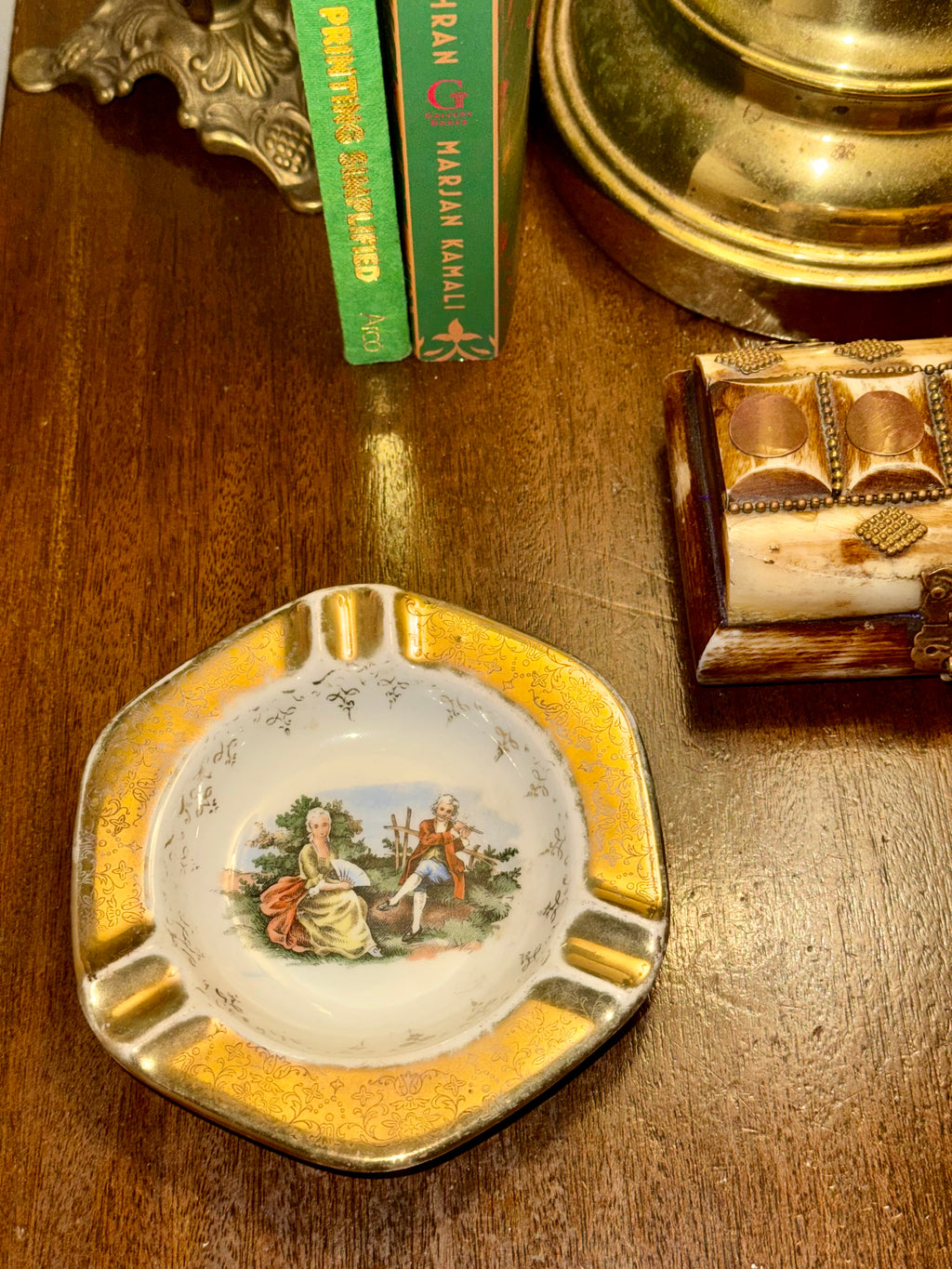 Vintage Crest-O-Gold Ashtray Victorian 22k Gold Trim