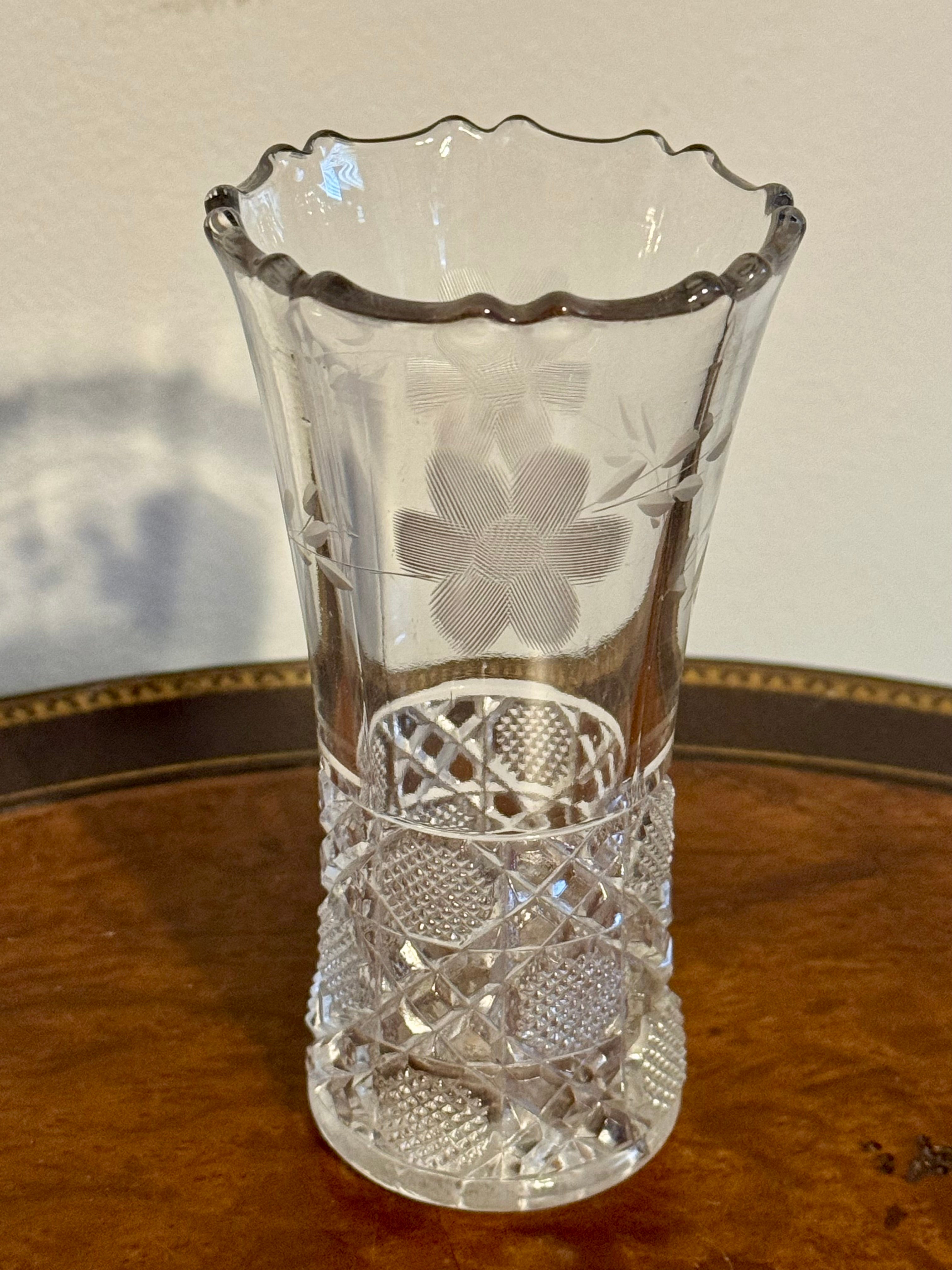 Antique Brilliant Style Cut Glass Daisy Bud Vase