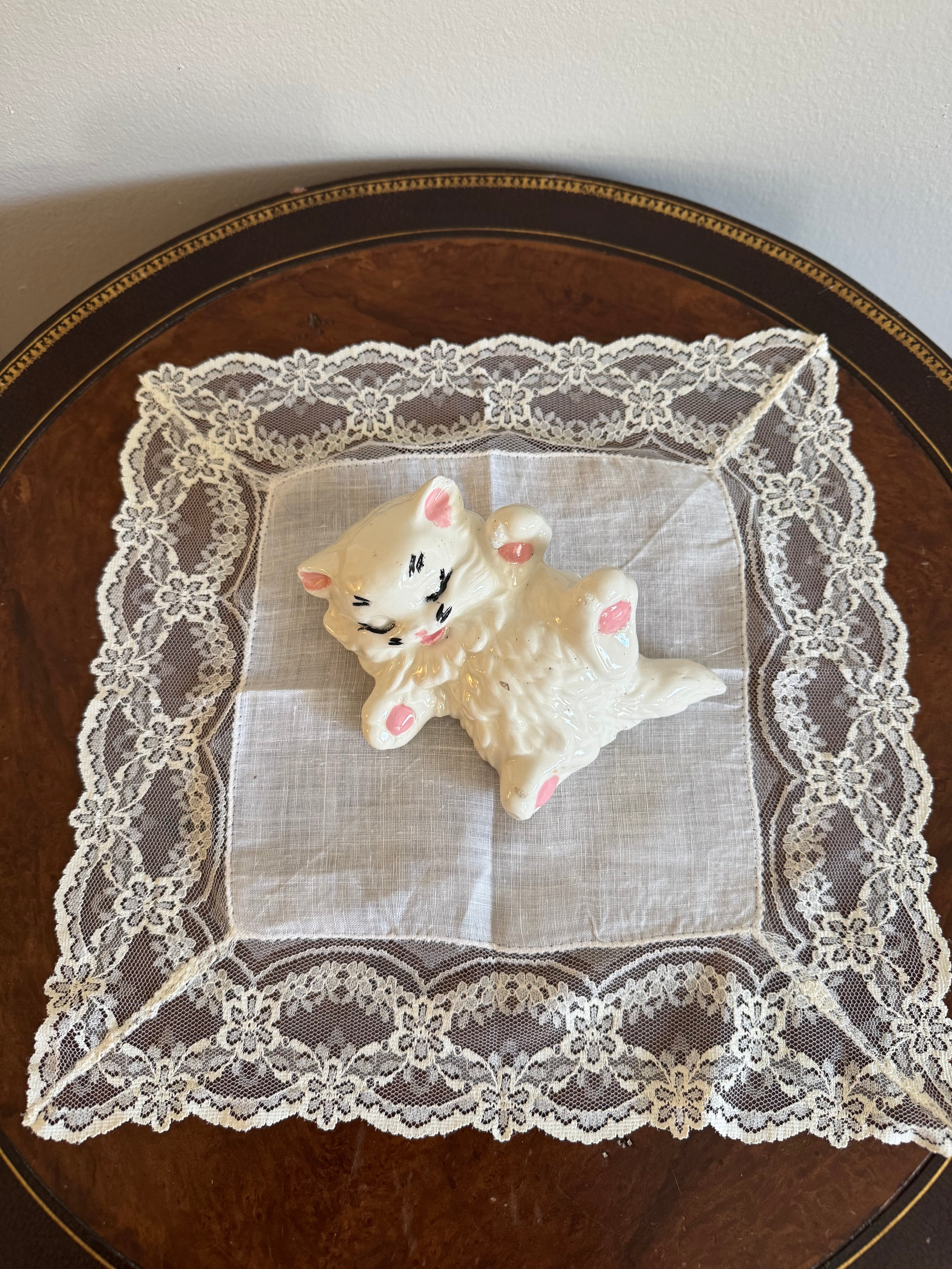 Vintage Ceramic Persian Cat Pink Paws Sleeping Eyes