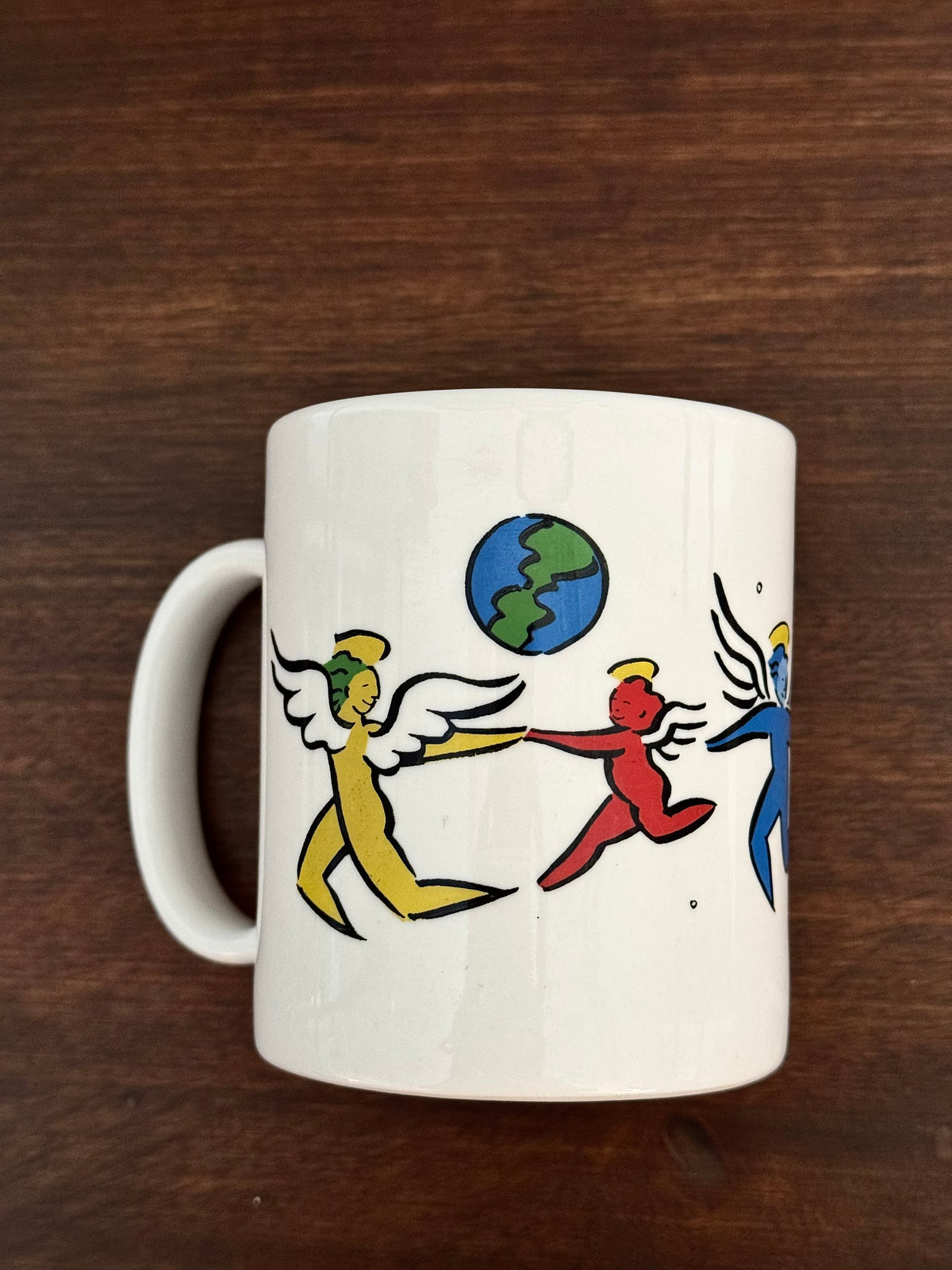 Dancing Angels Around the World Coffee Mug, Colorful Folk Art Angels Holding Hands