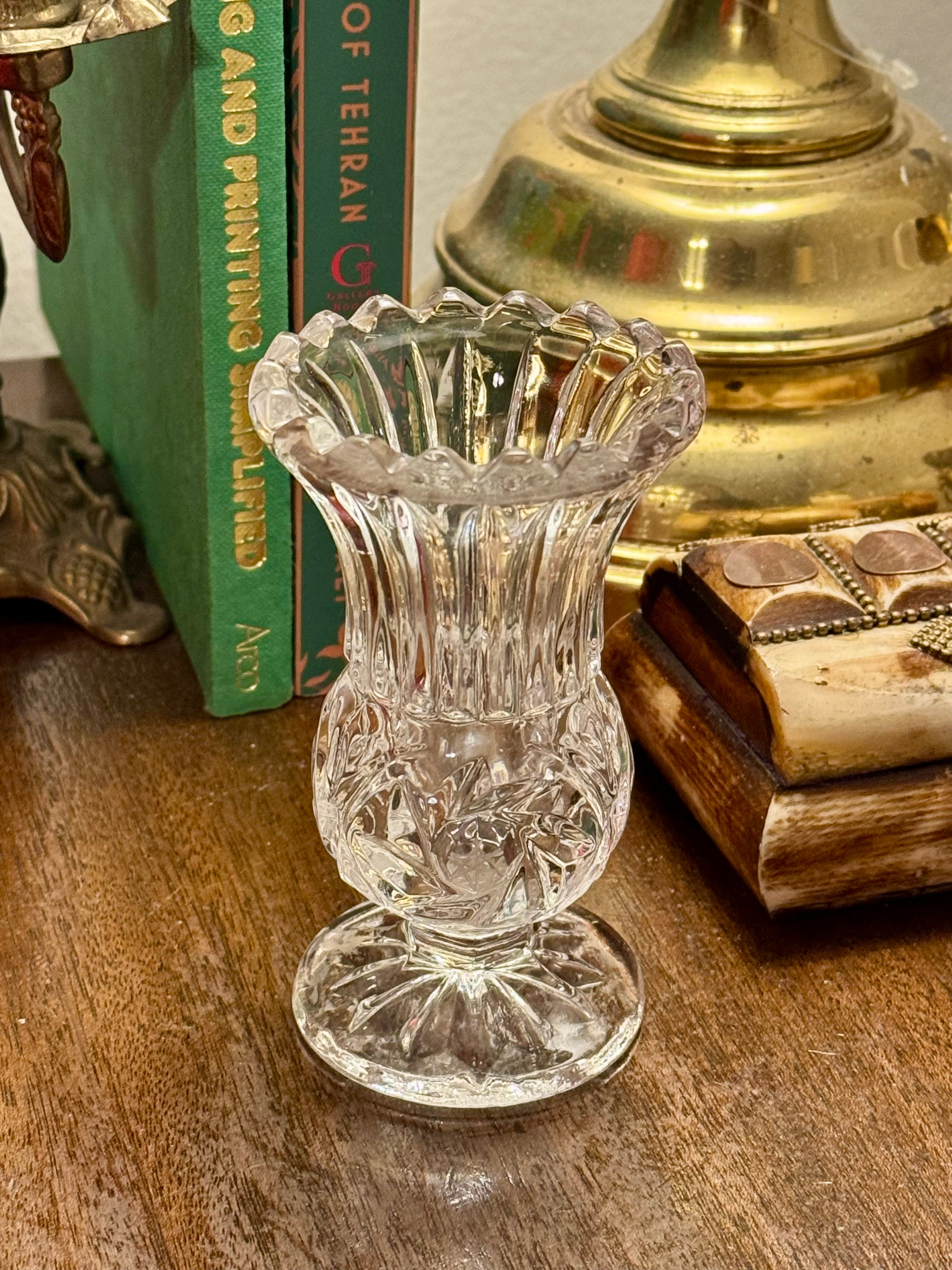 Vintage Pressed Glass Bud Vase, Scalloped Rim