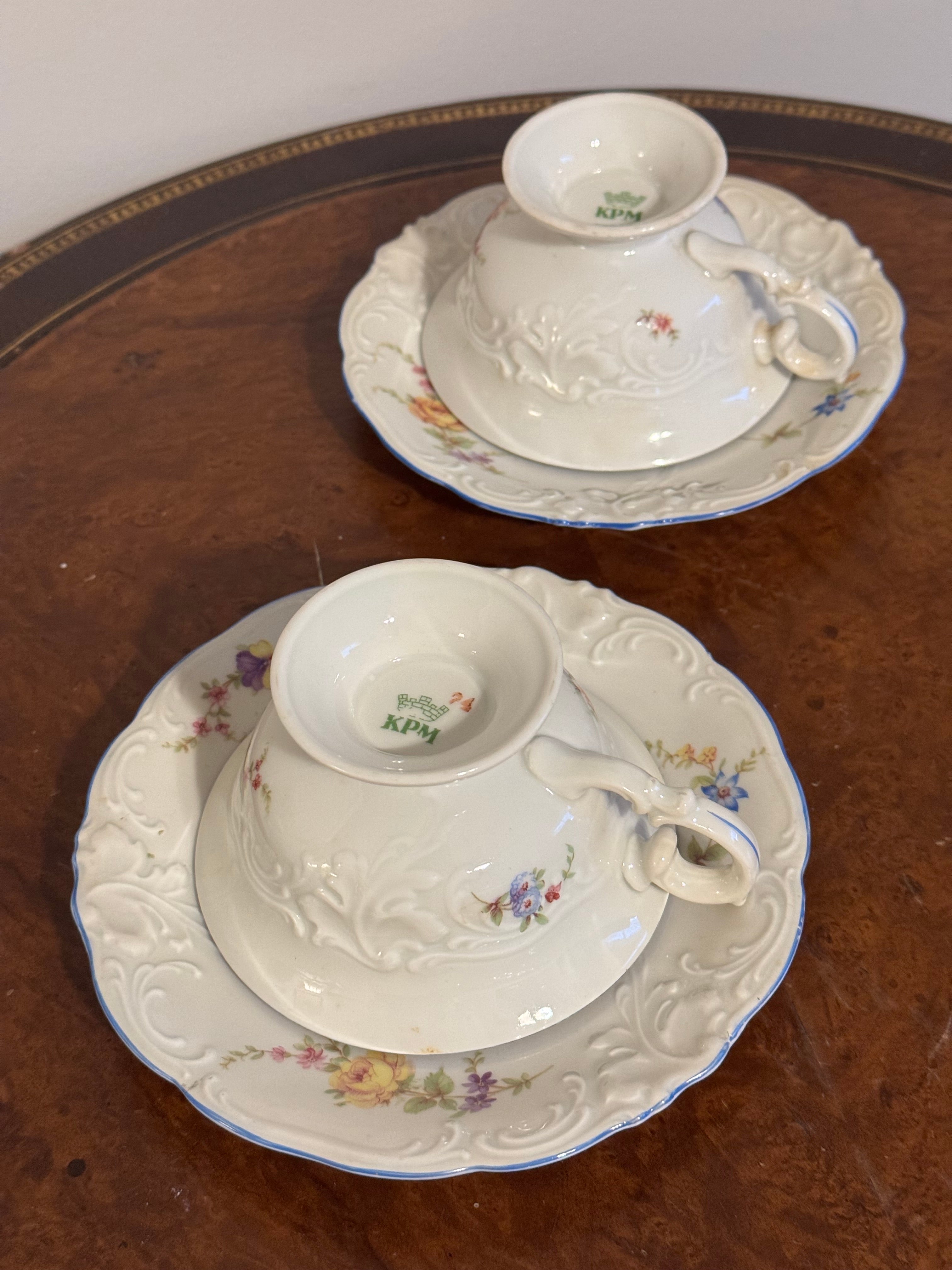 KPM- Made in Poland Set of 2 Floral Rose Tea Cup & Saucer 🌹