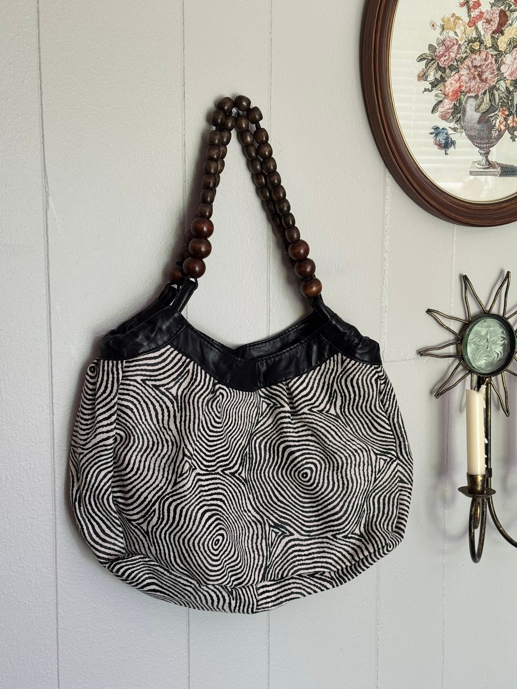 Amici Accessories Black and White Swirl Pattern Shoulder Bag