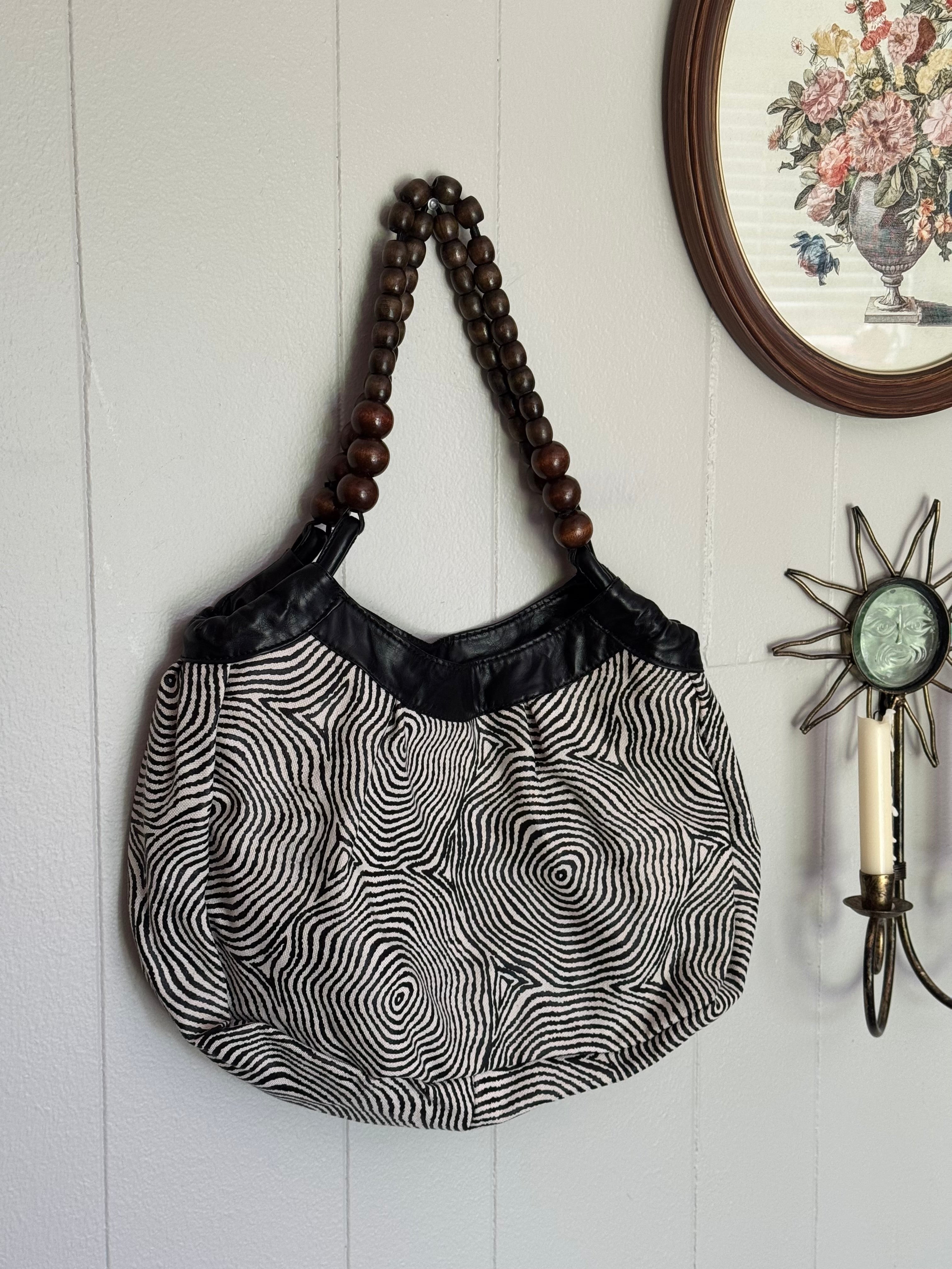 Amici Accessories Black and White Swirl Pattern Shoulder Bag