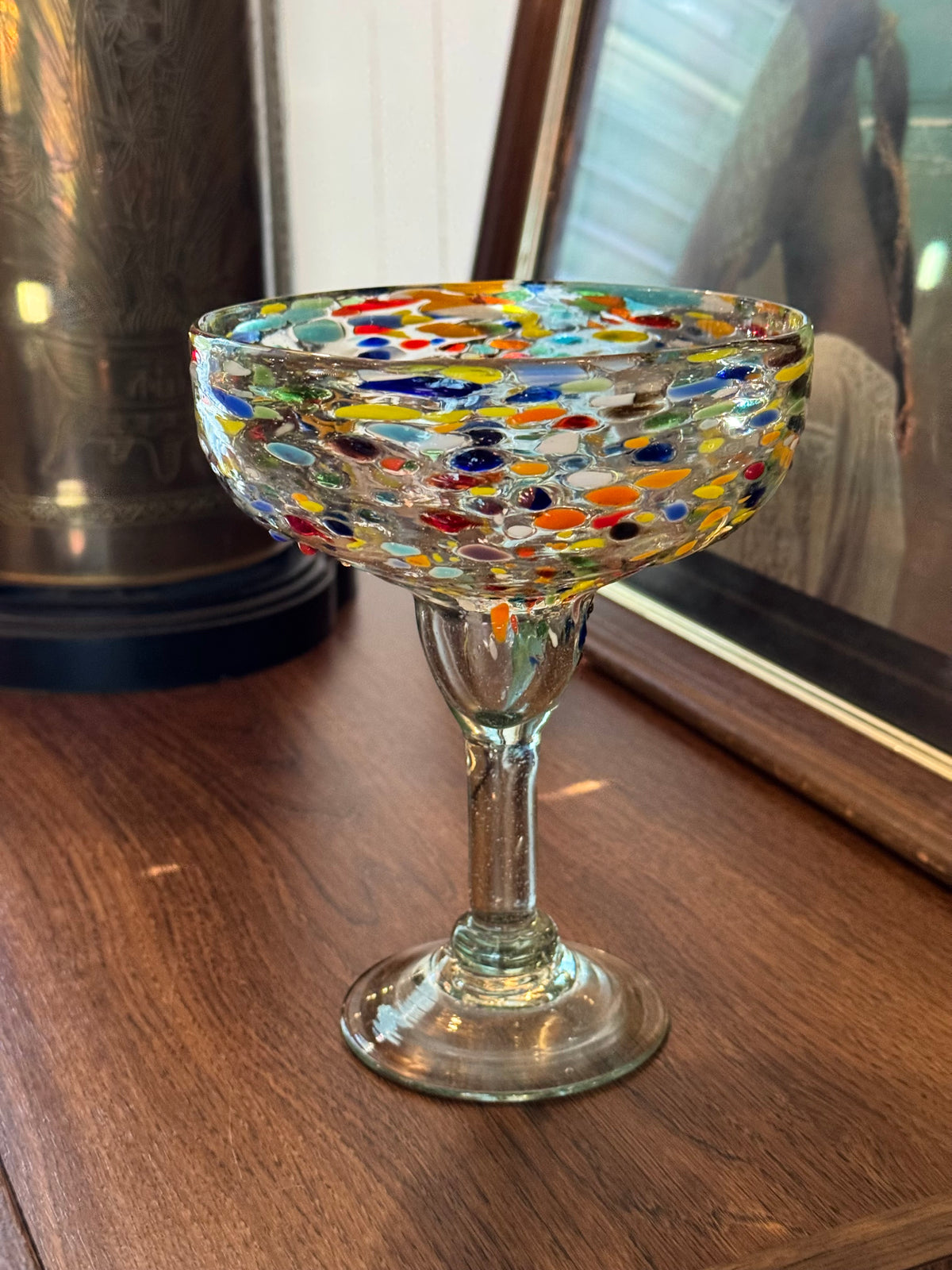 Mexican Hand-blown Margarita Glass - Confetti Multicolored Speckled Pattern