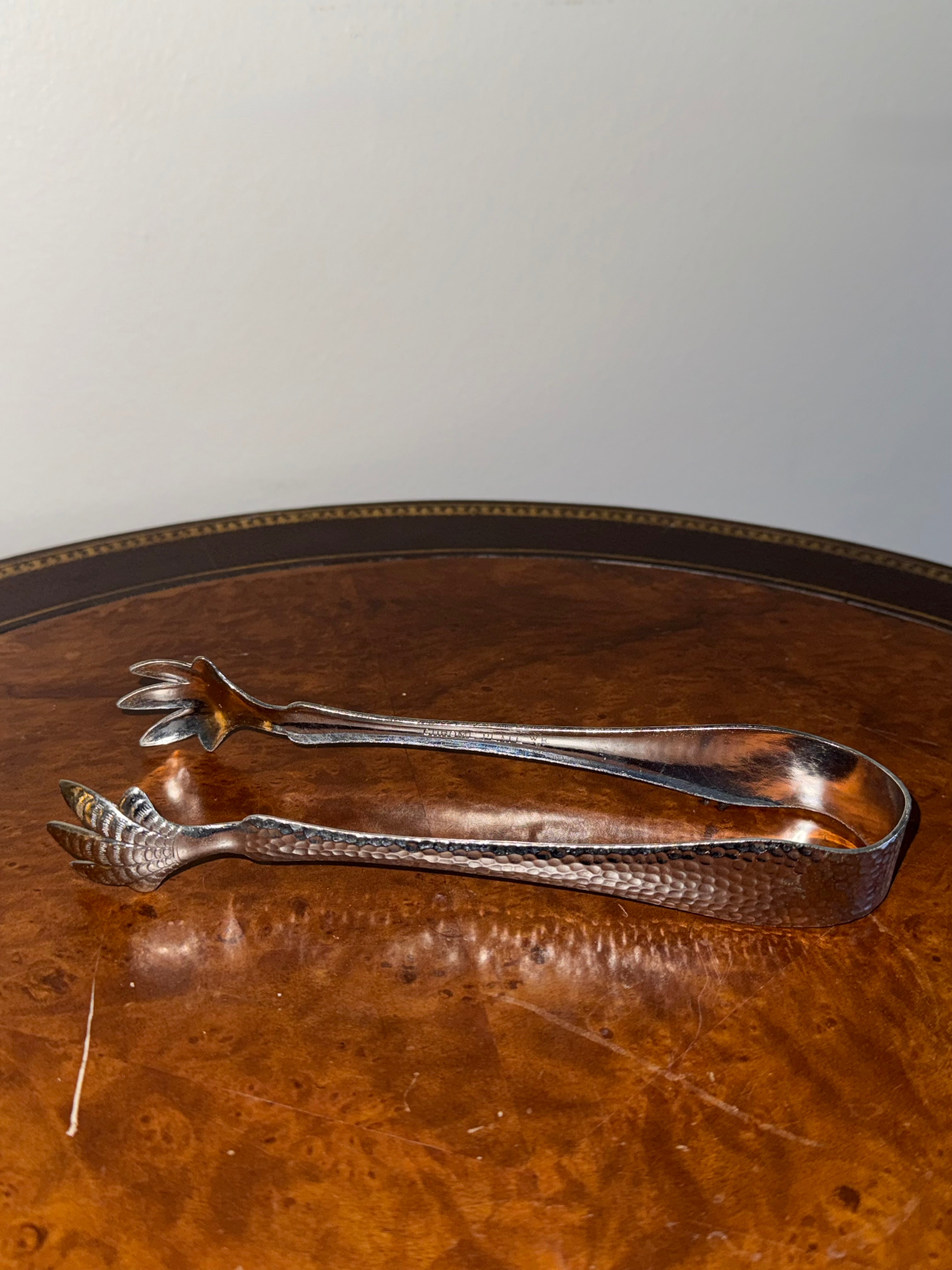 Vintage 1940s-60s Pressed Glass Ice Bucket with Tongs