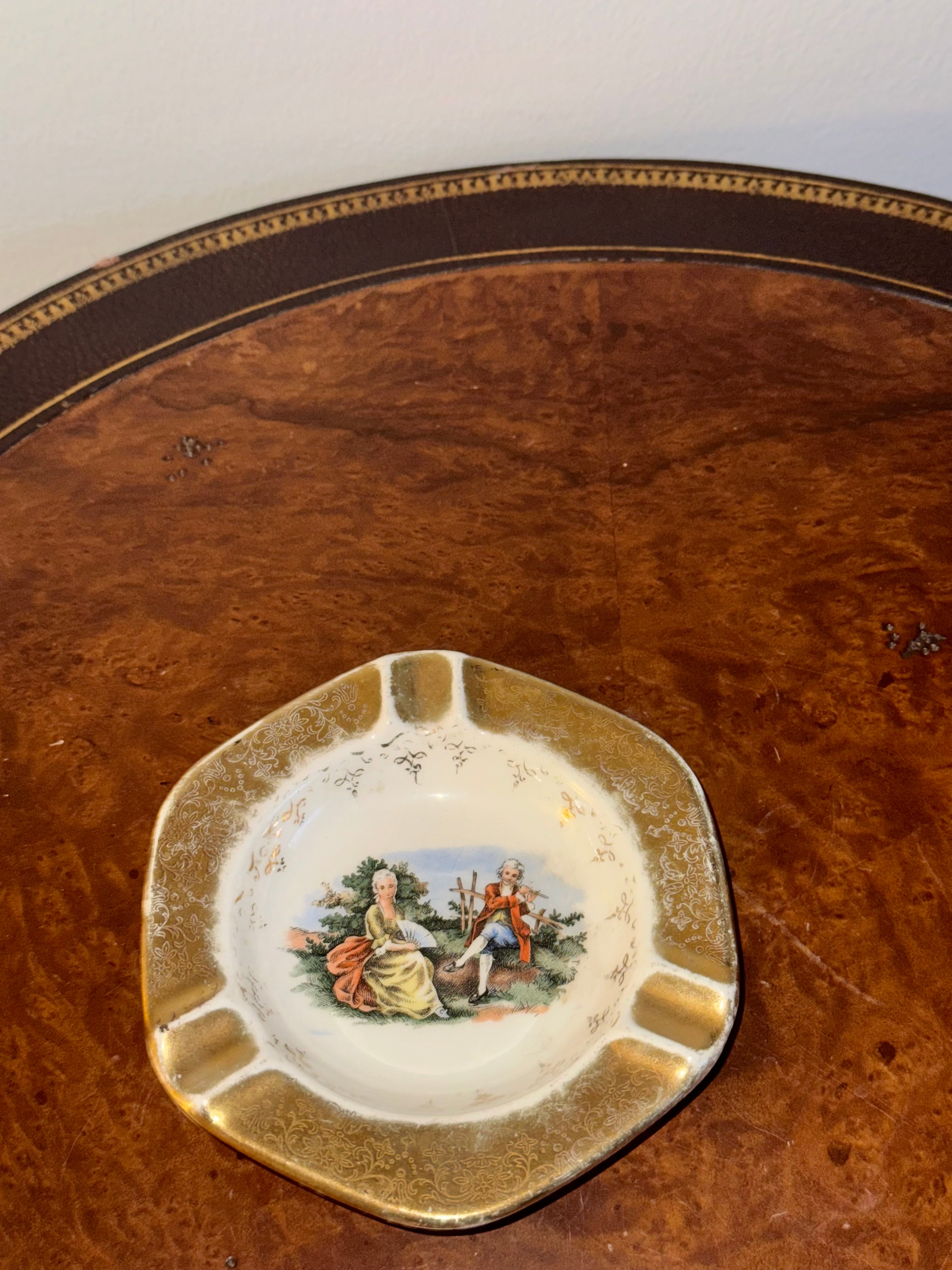 Vintage Crest-O-Gold Ashtray Victorian 22k Gold Trim