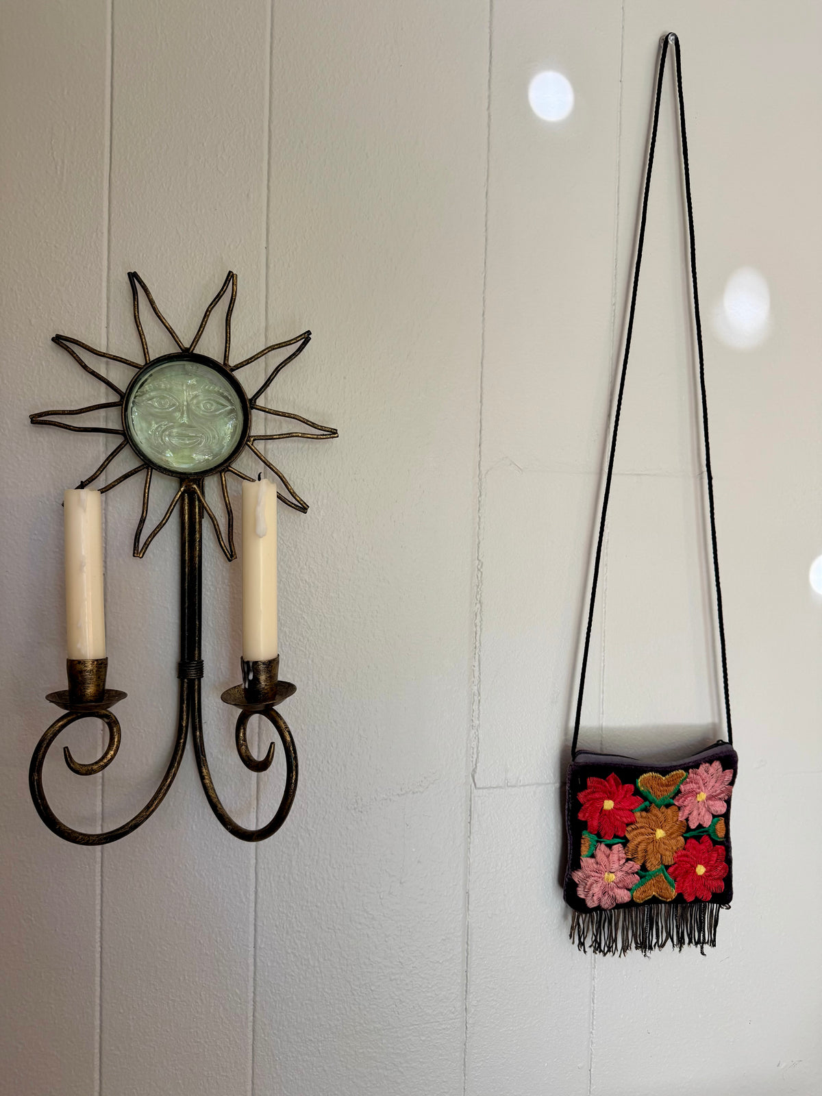 90s Mexican Velvet Embroidered Floral Fringe Purse