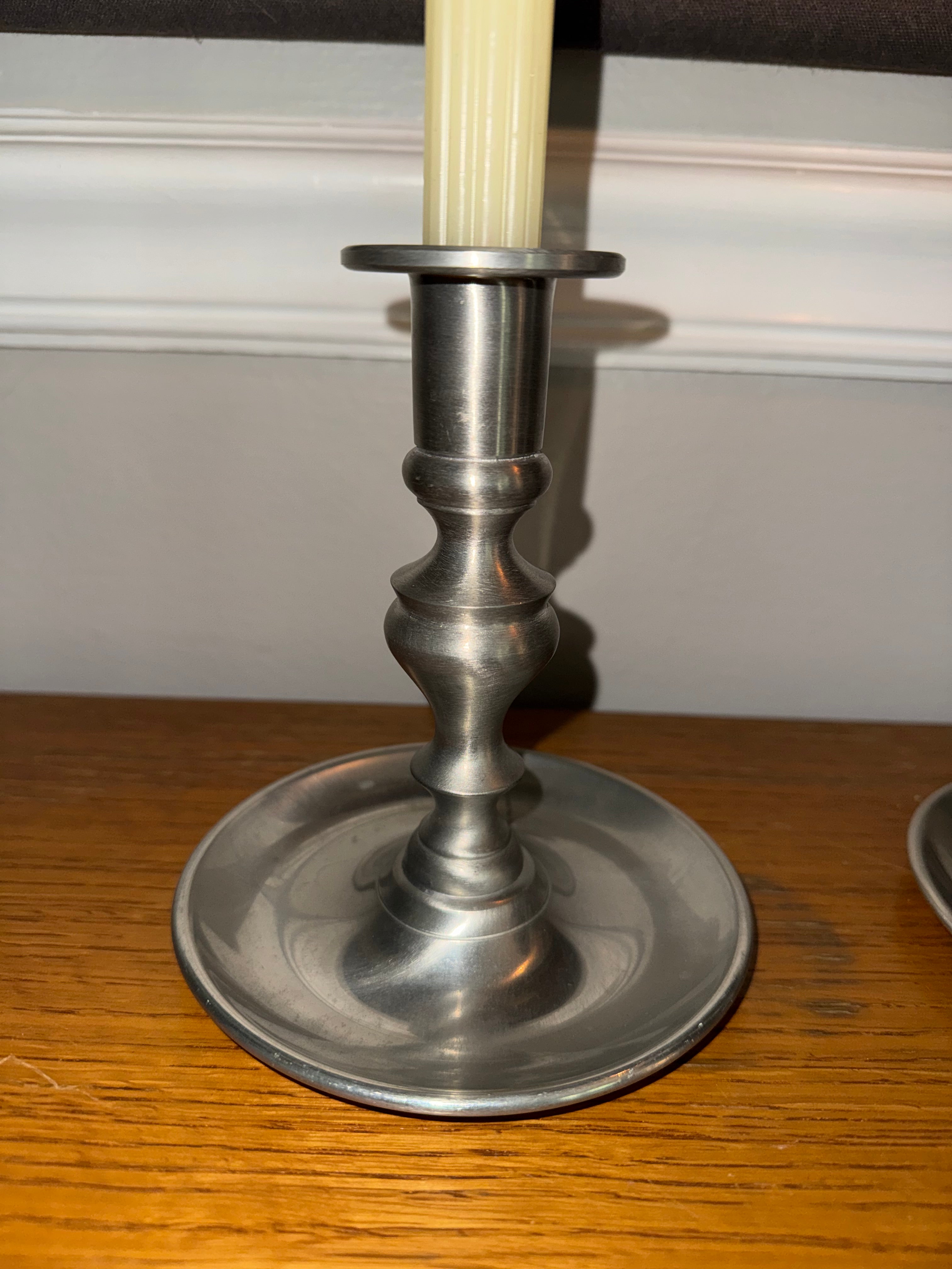 Pair of Woodbury Pewter Colonial Style Candlestick Holders