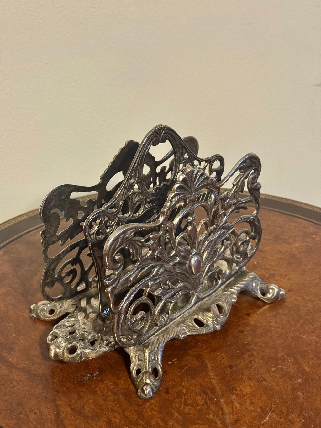 Vintage Ornate Silver-Toned Metal Letter/Napkin Holder Art Nouveau