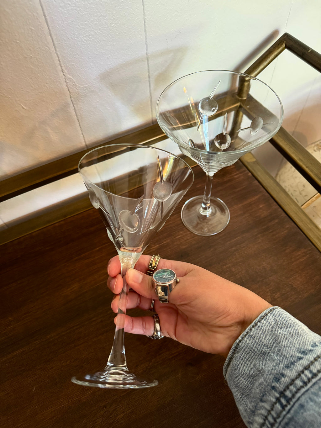 Vintage MCM Raised/3D Olive Design Martini Glasses, Set of 2 🫒 🍸