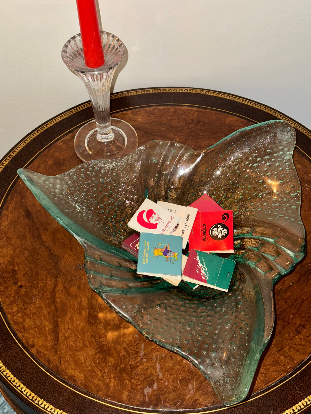 Aqua Blue Triangle Recyled Art Glass Bowl