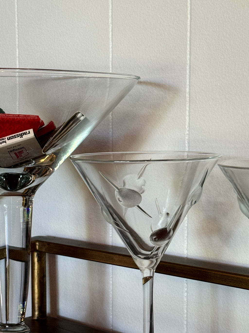 Vintage MCM Raised/3D Olive Design Martini Glasses, Set of 2 🫒 🍸