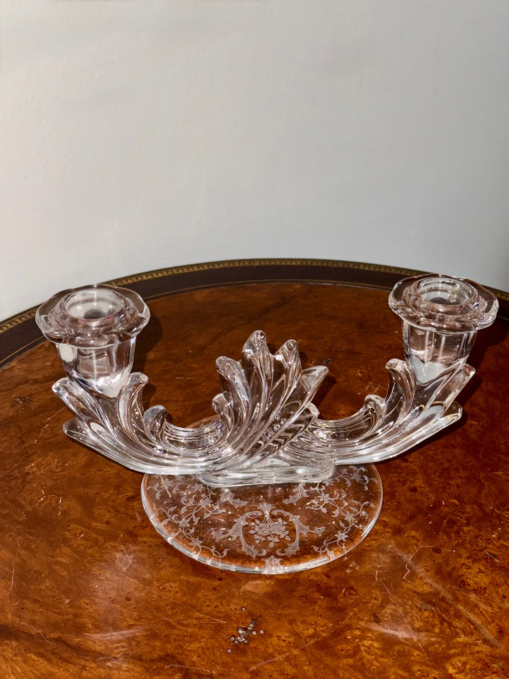 Etched Double Candlestick Holder / Chintz by Fostoria / Boroque Shaped