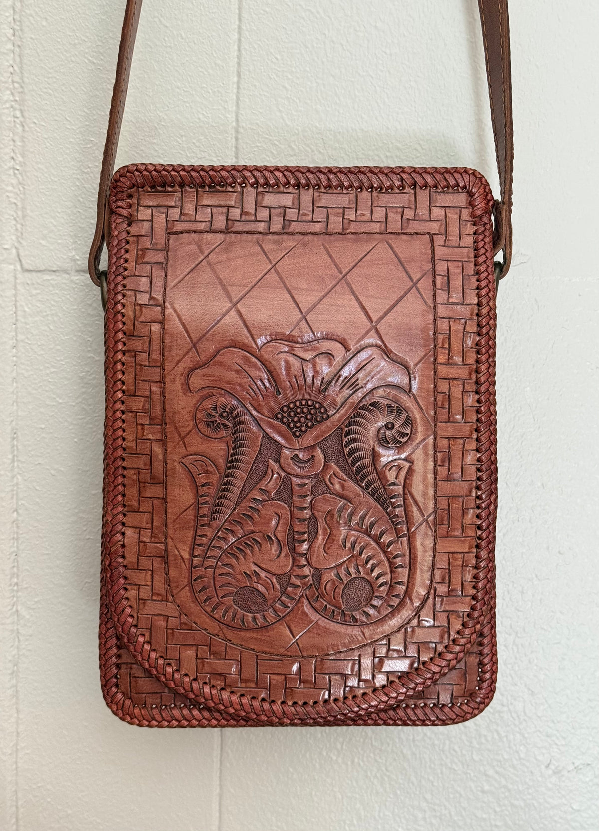 Leather Floral Carved Bag, Made in India
