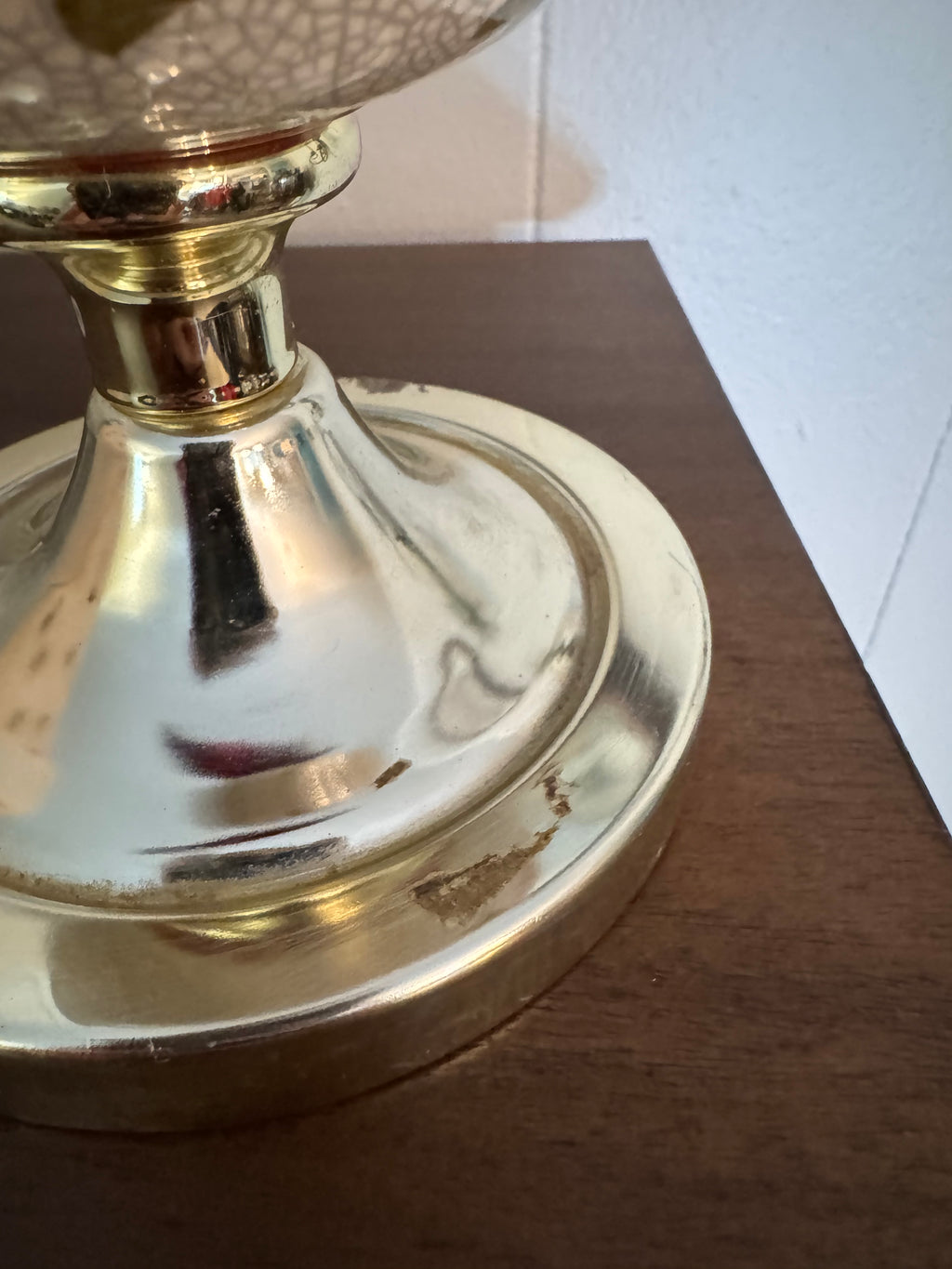 Vintage Hurricane Candlestick Holder with Glass Chimney & Floral Base - Metal & Ceramic