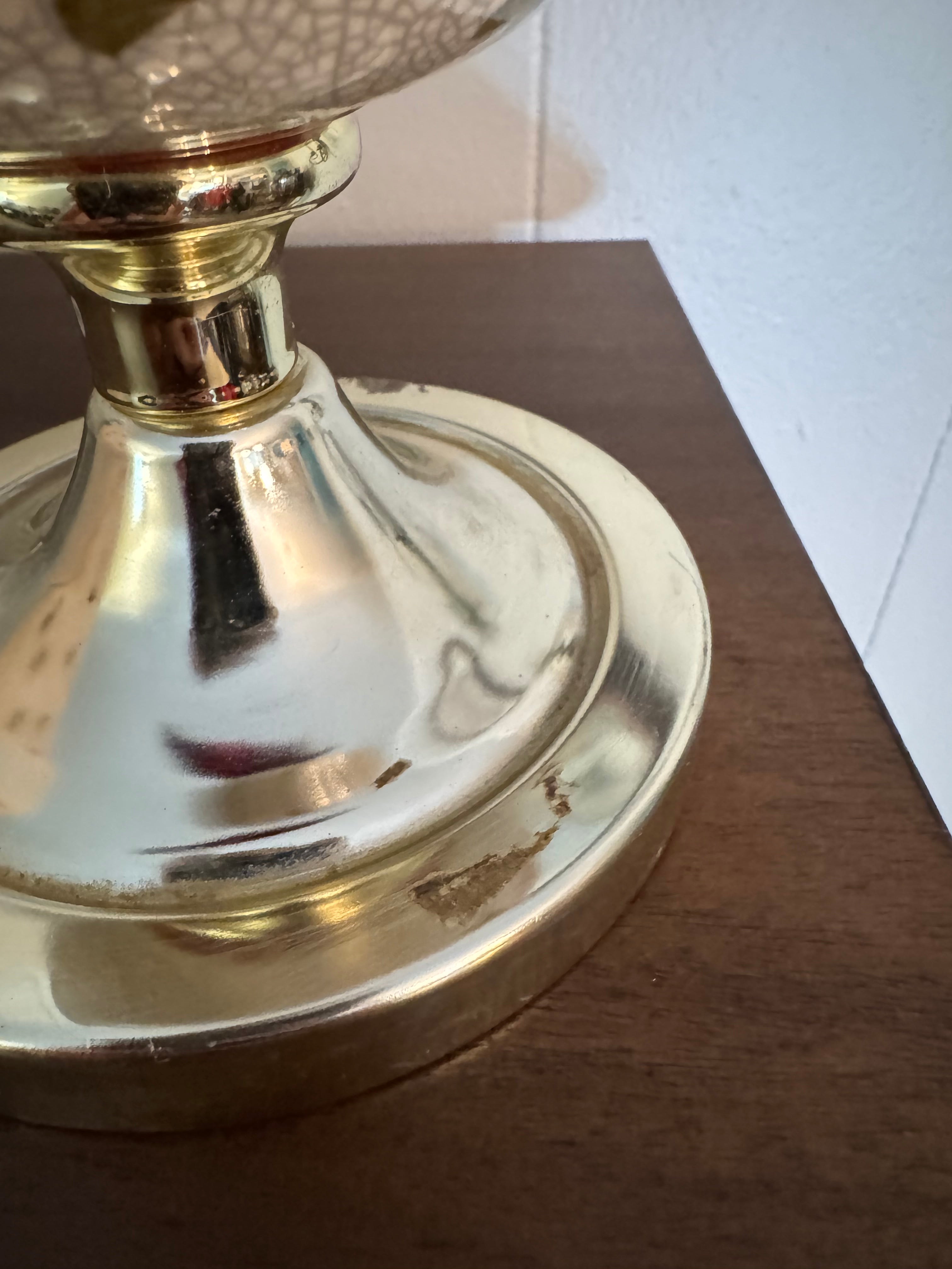 Vintage Hurricane Candlestick Holder with Glass Chimney & Floral Base - Metal & Ceramic