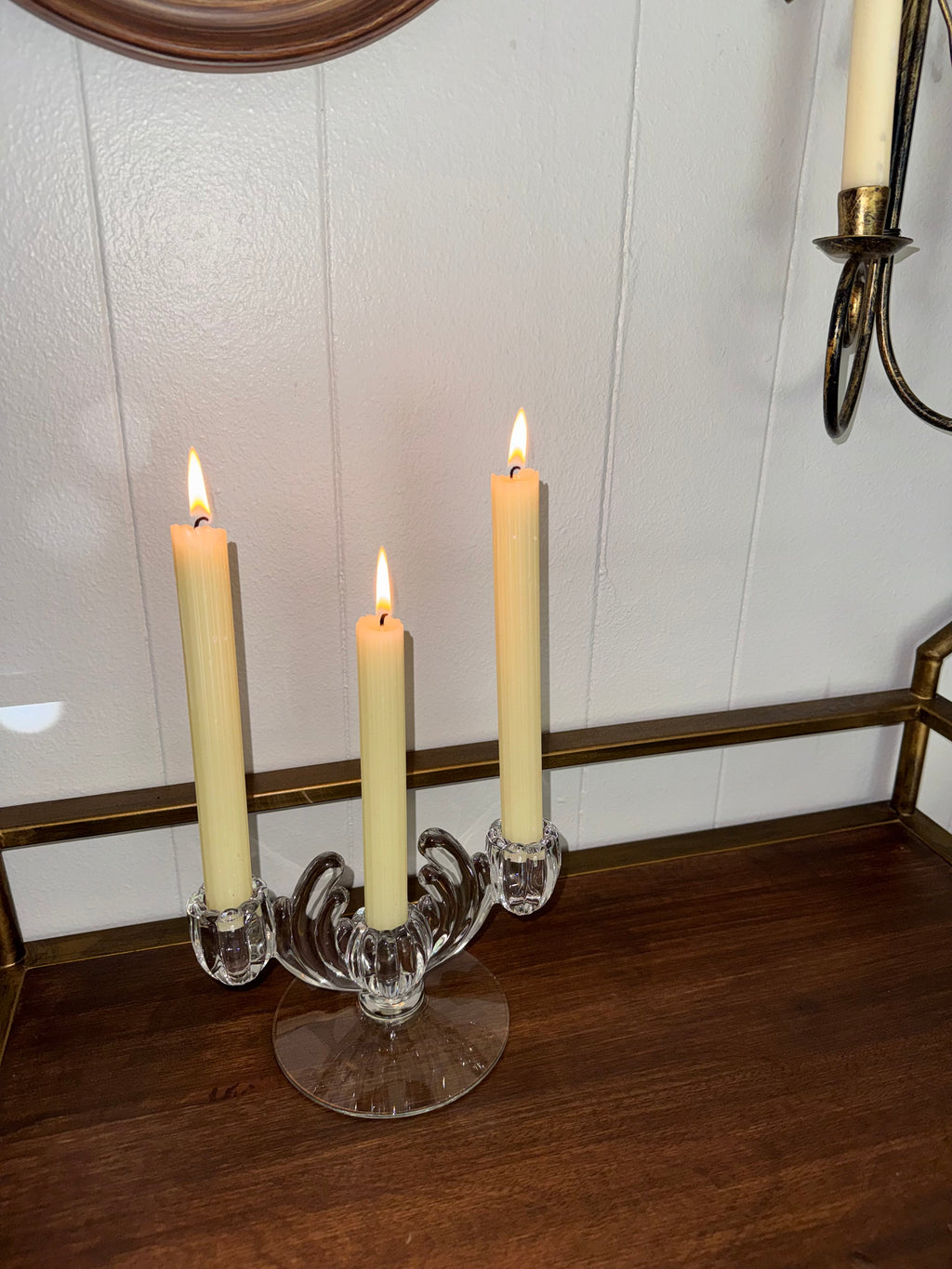 Heisey Crystolite 3-Light Candlestick Mid-century