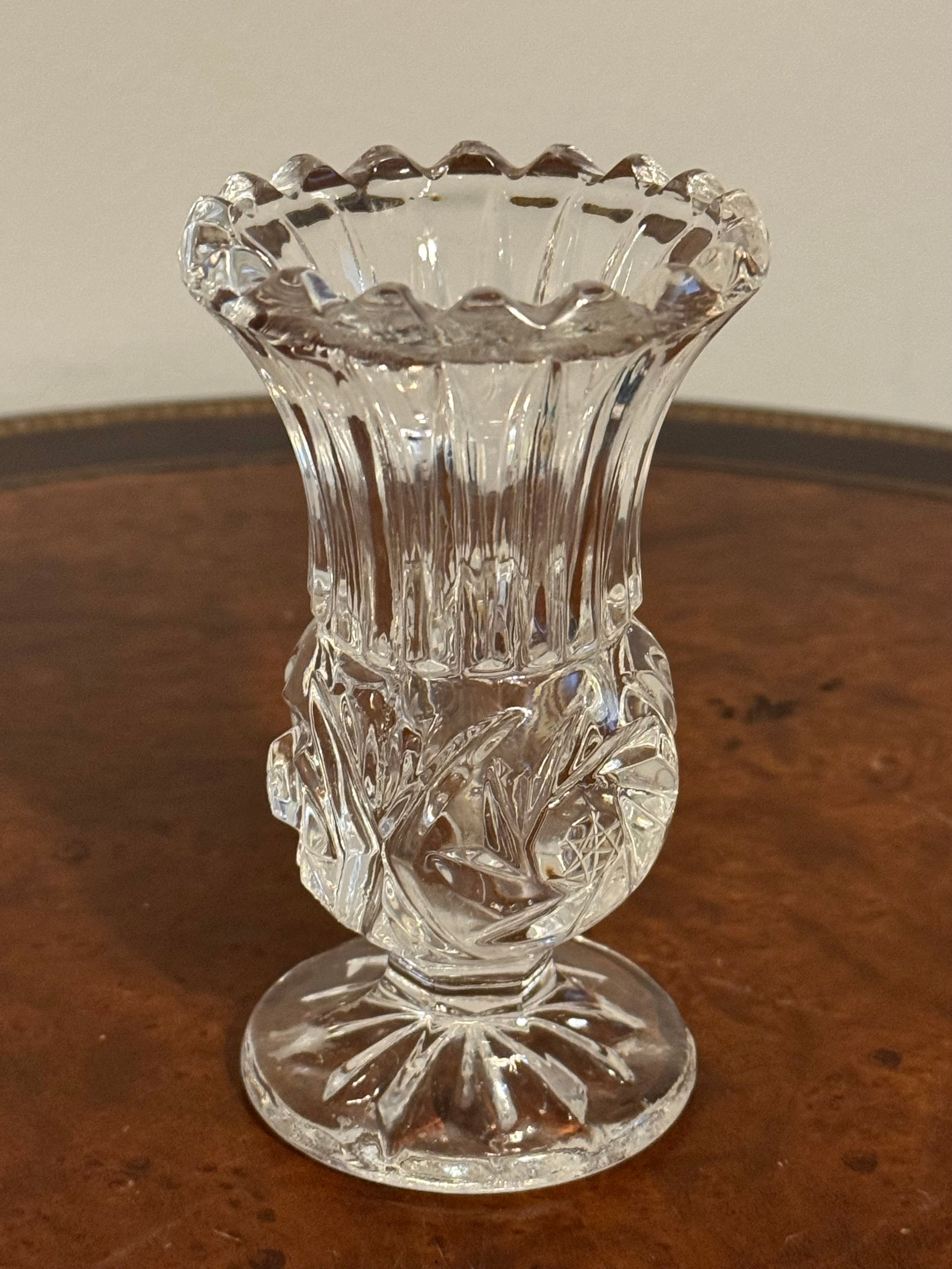 Vintage Pressed Glass Bud Vase, Scalloped Rim