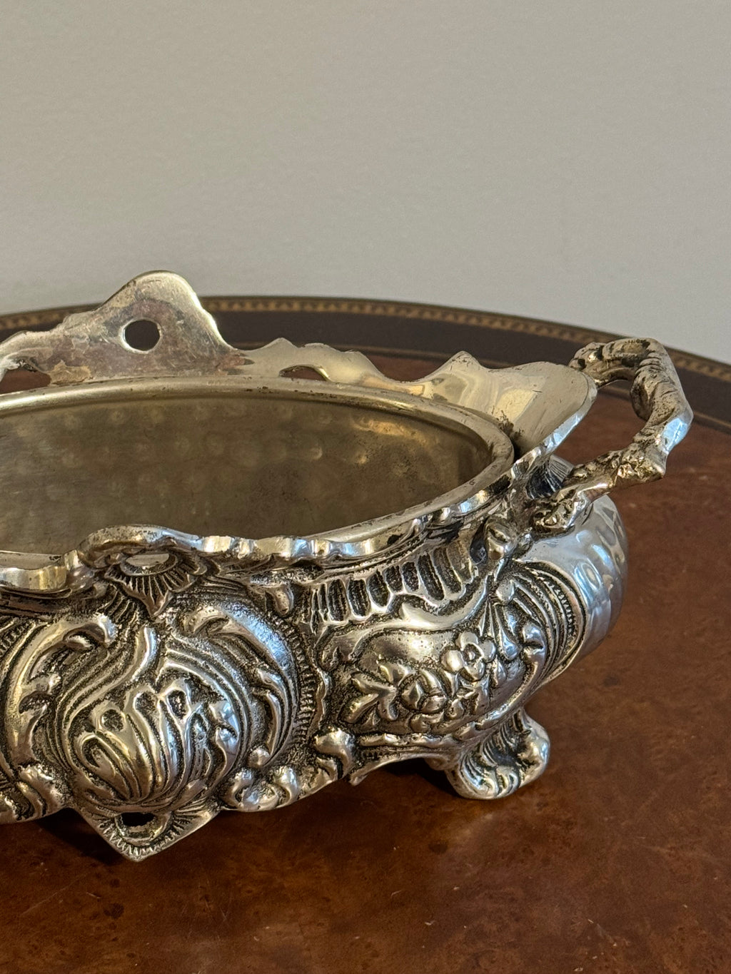 Vintage Ornate Rococo Silver-Toned Footed Planter