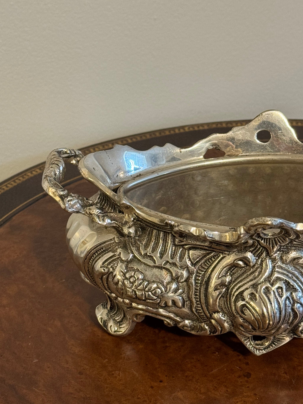 Vintage Ornate Rococo Silver-Toned Footed Planter