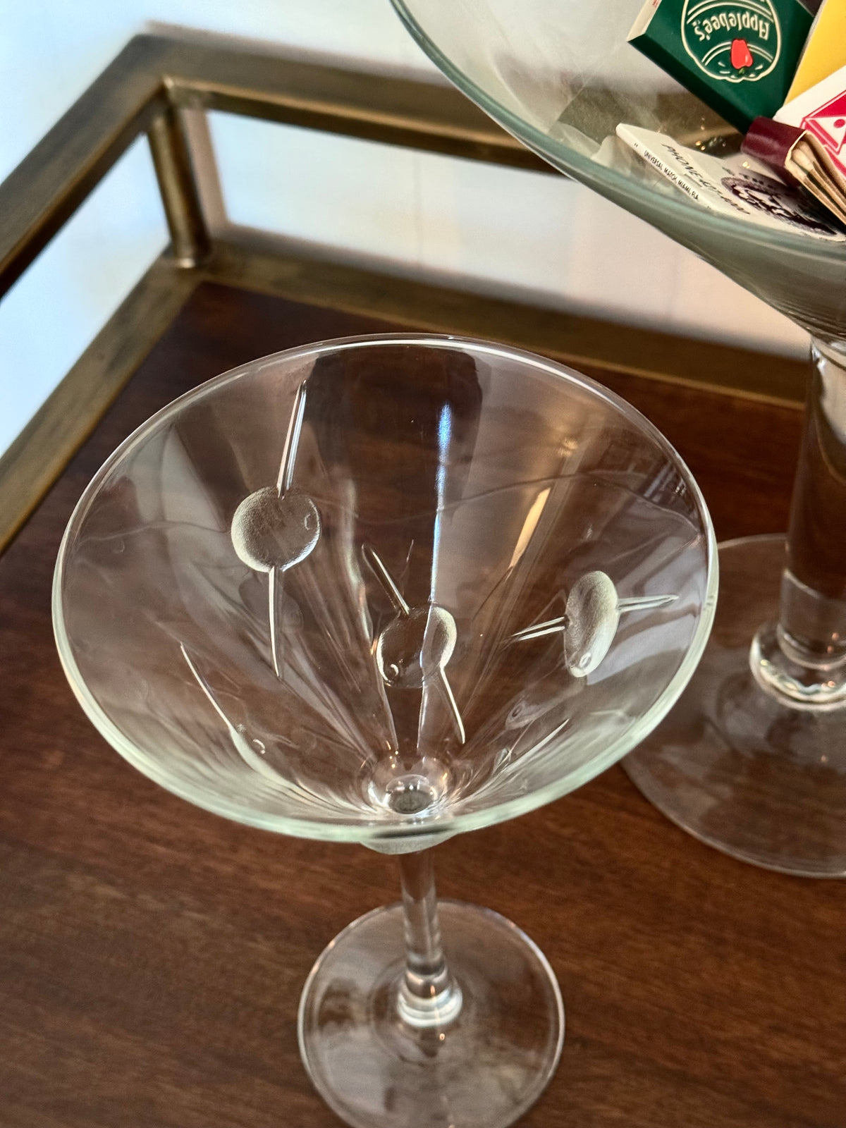 Vintage MCM Raised/3D Olive Design Martini Glasses, Set of 2 🫒 🍸