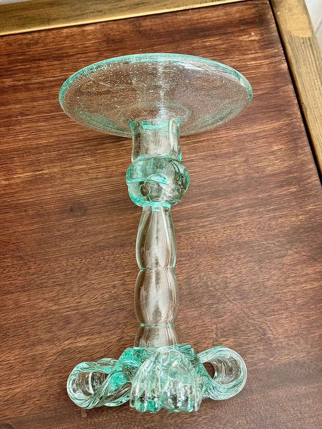 Hand Blown Green Glass Candle Holder by Kalalou