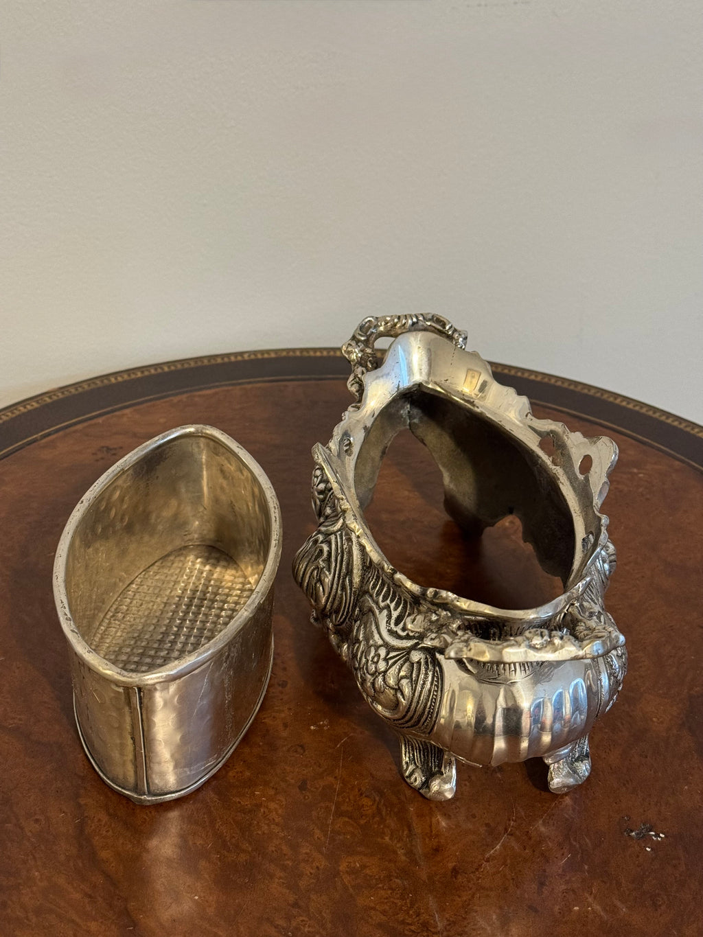Vintage Ornate Rococo Silver-Toned Footed Planter