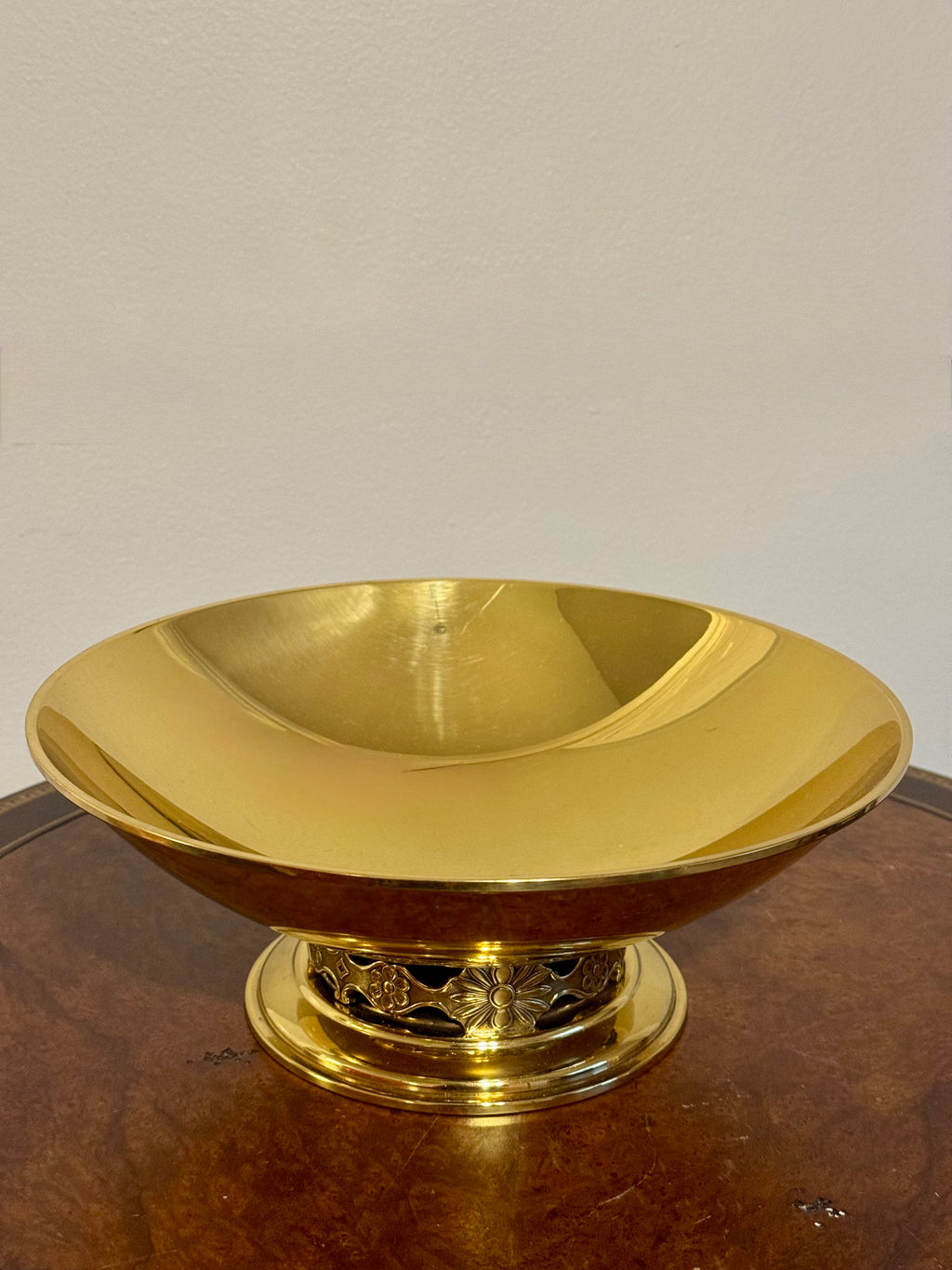 Vintage Ystad Metall Brass Pedestal Bowl, Swedish Art Deco, Floral Base