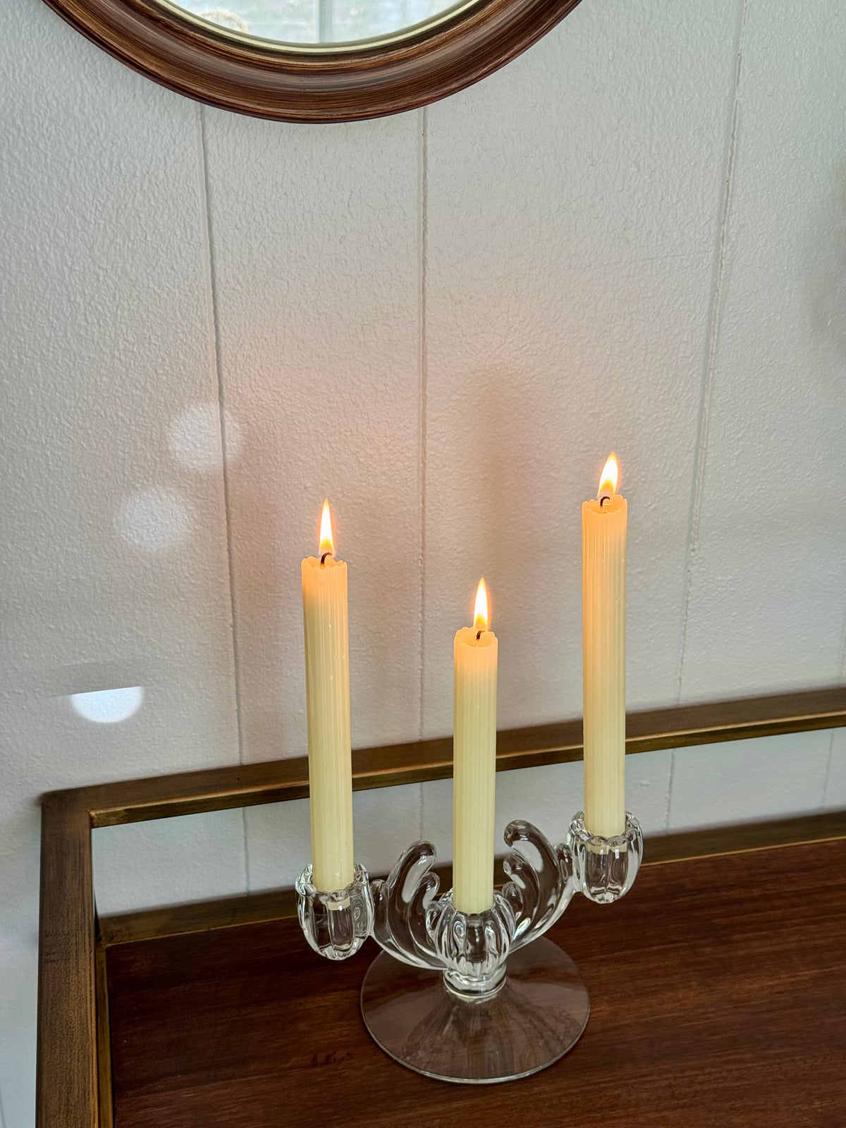 Heisey Crystolite 3-Light Candlestick Mid-century