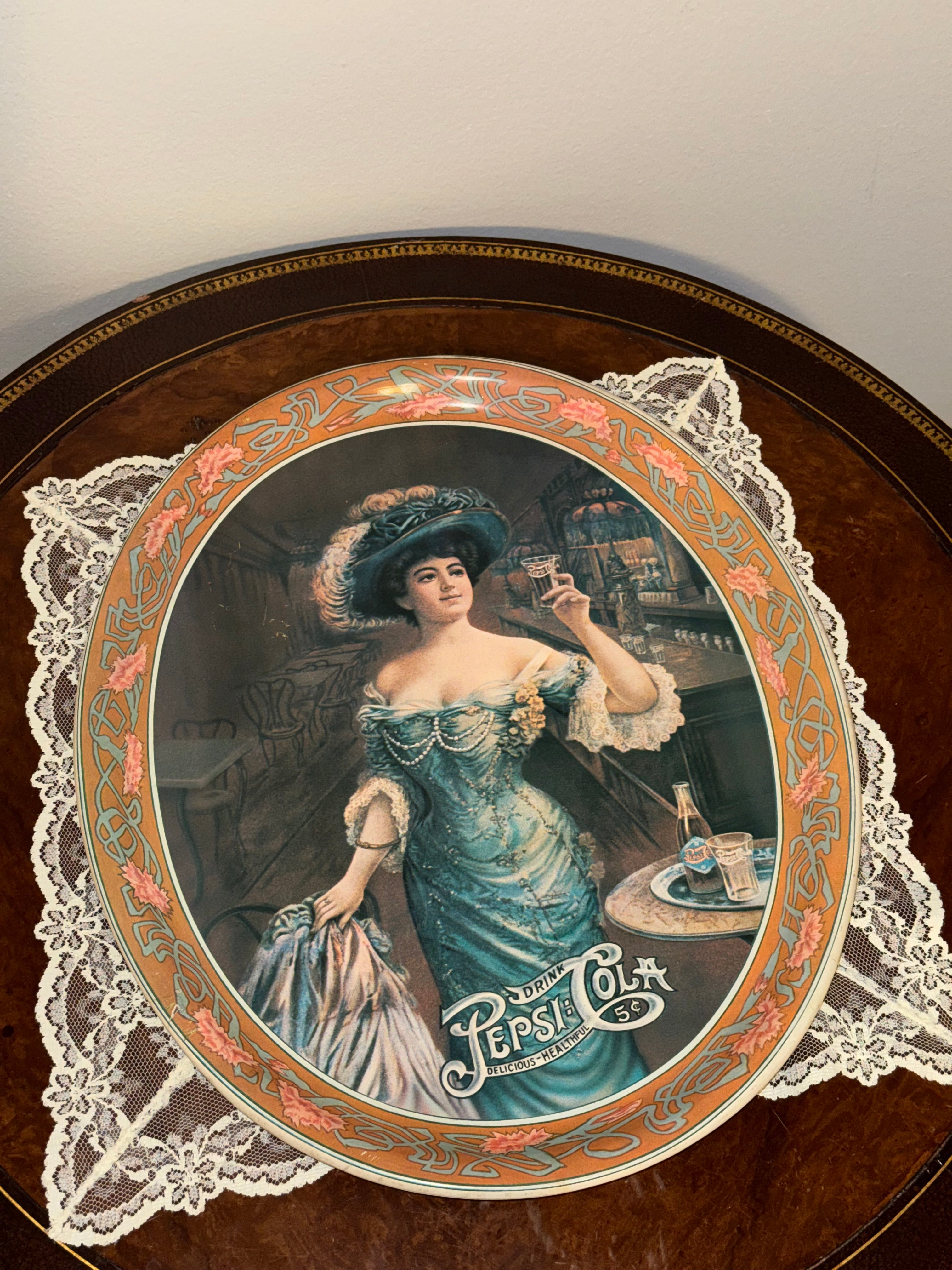 Vintage 1970s Pepsi Cola “Gibson Girl”  Oval Tin Tray