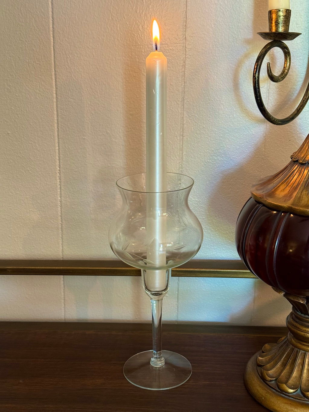 Vintage Clear Etched Glass Candle Holder 🕯️