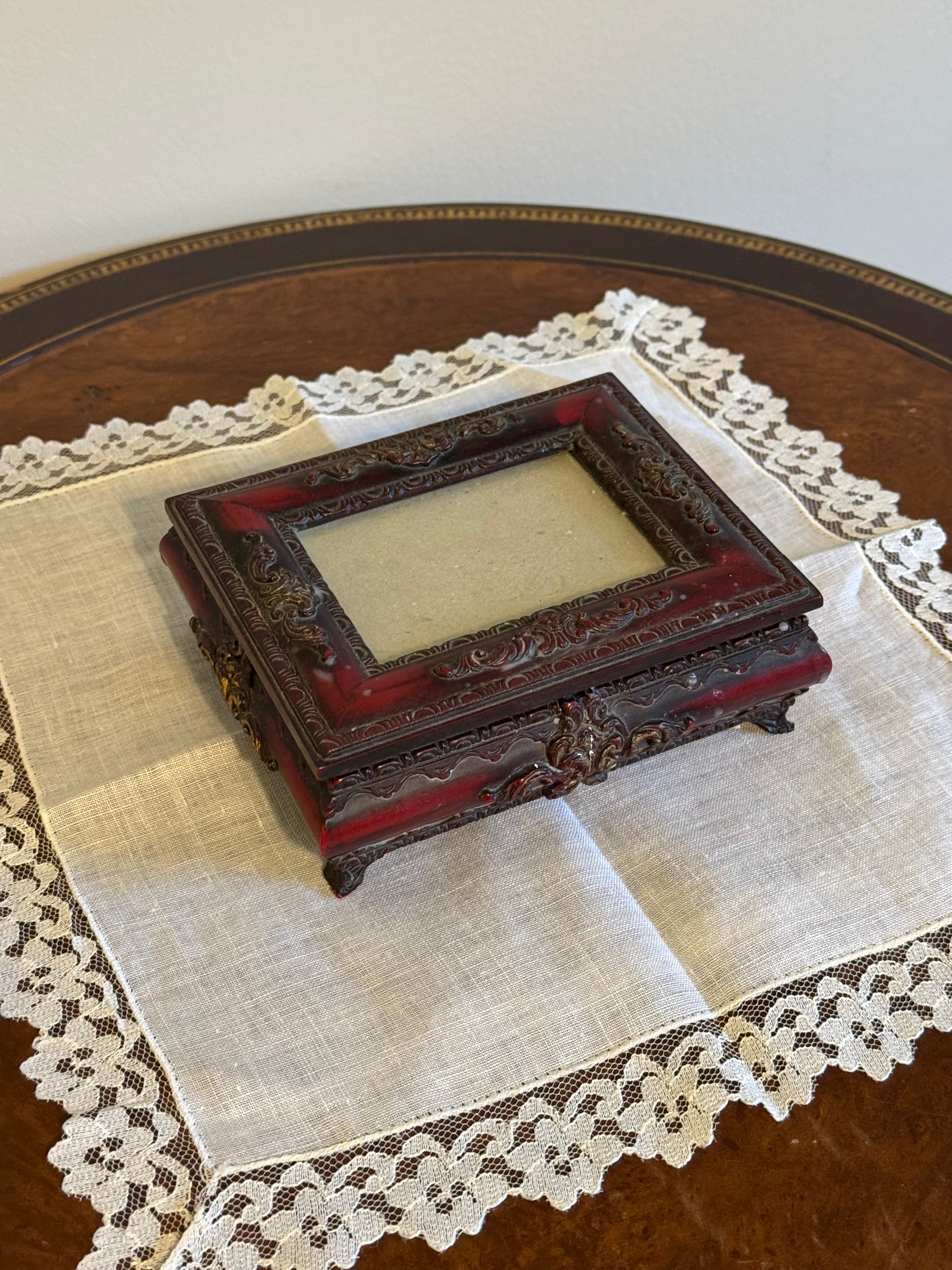 Vintage Ornate Victorian-Style Trinket / Jewelry Box with Photo Lid