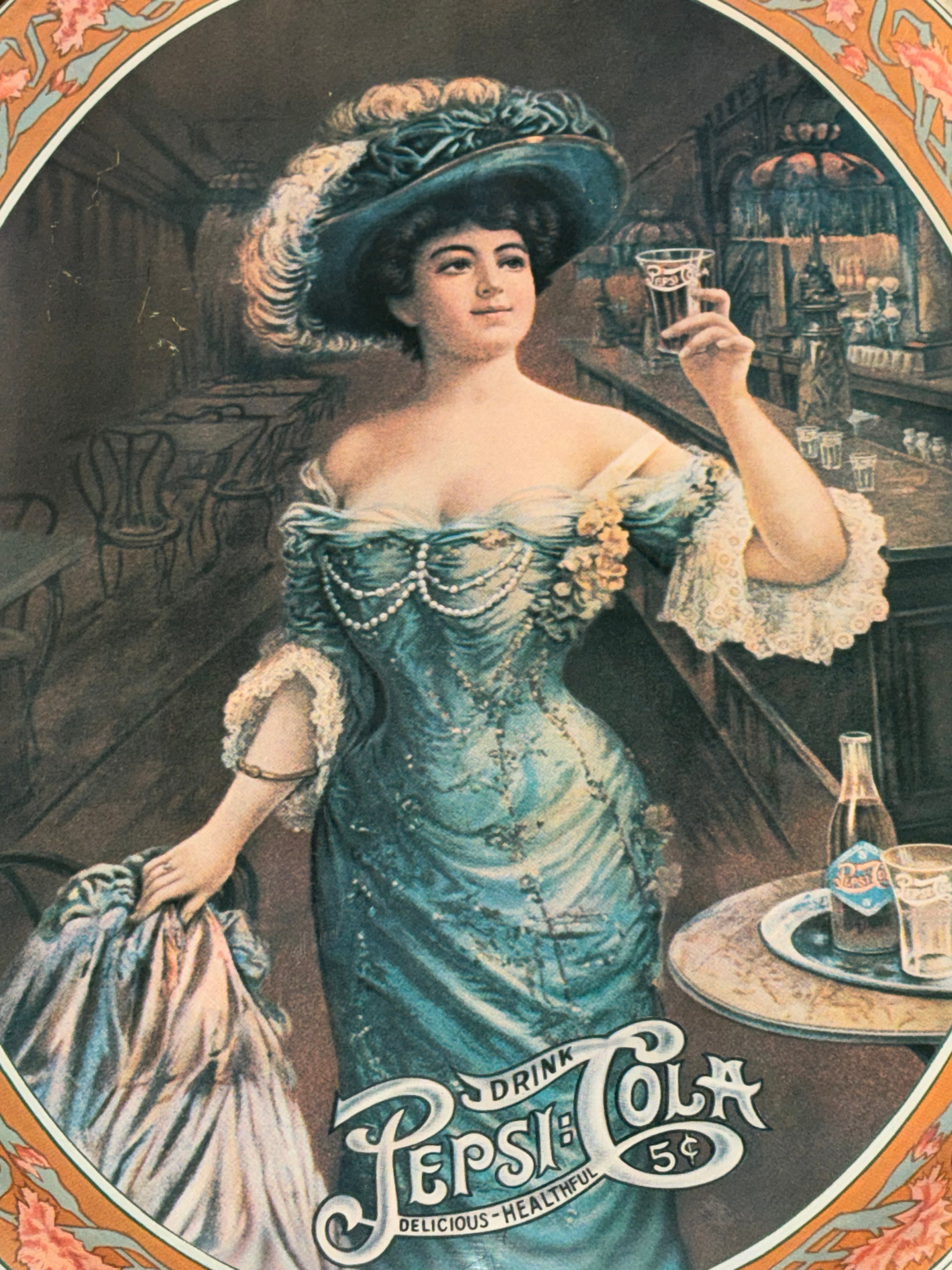 Vintage 1970s Pepsi Cola “Gibson Girl”  Oval Tin Tray