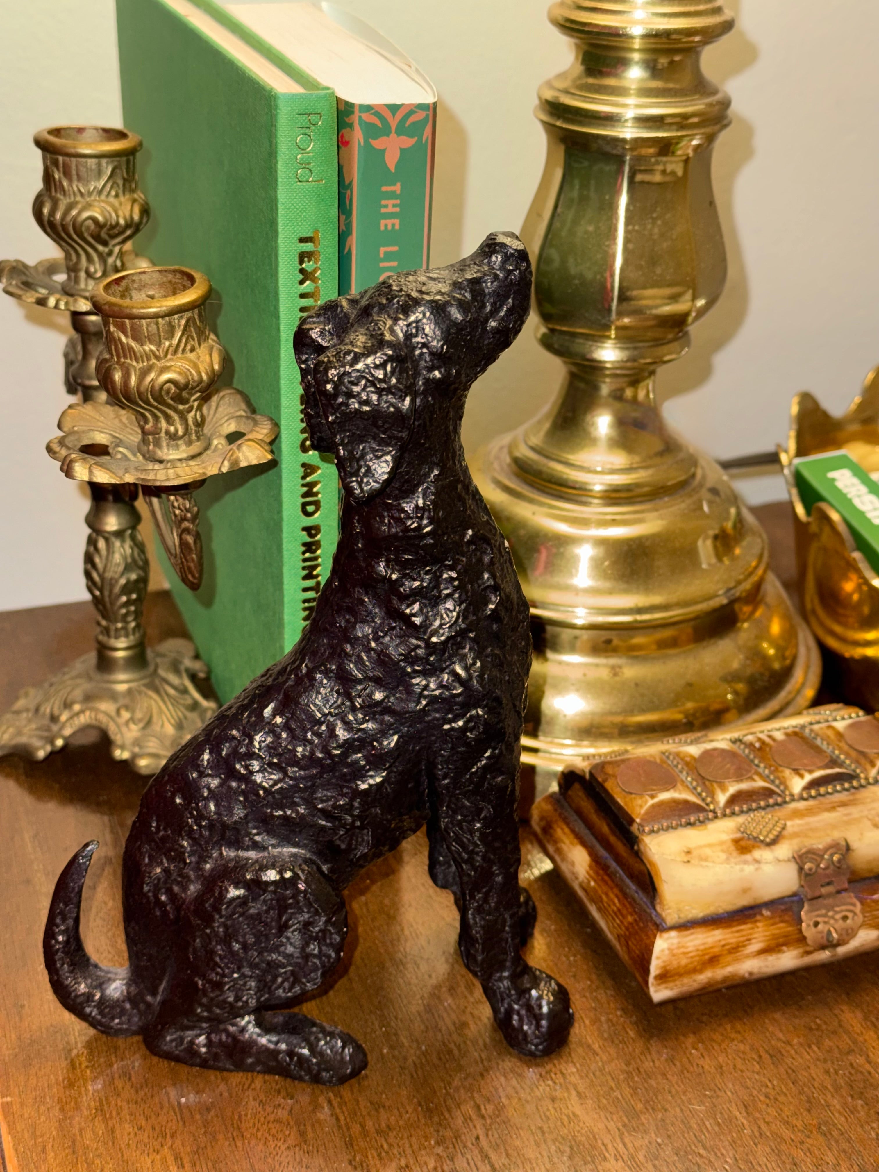 Vintage Cast Iron/Spelter Seated Dog Figure, Sculptural Hound Statue
