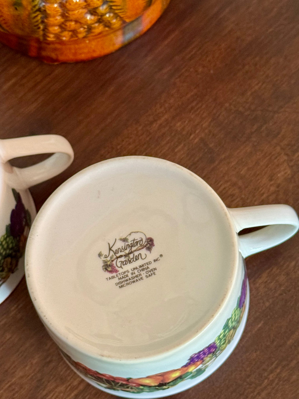 Tabletops Unlimited “Kensington Garden” Fruit Pattern Tea Cups, Set of 2 🍇 🍐 🍒 🍏 ☕️