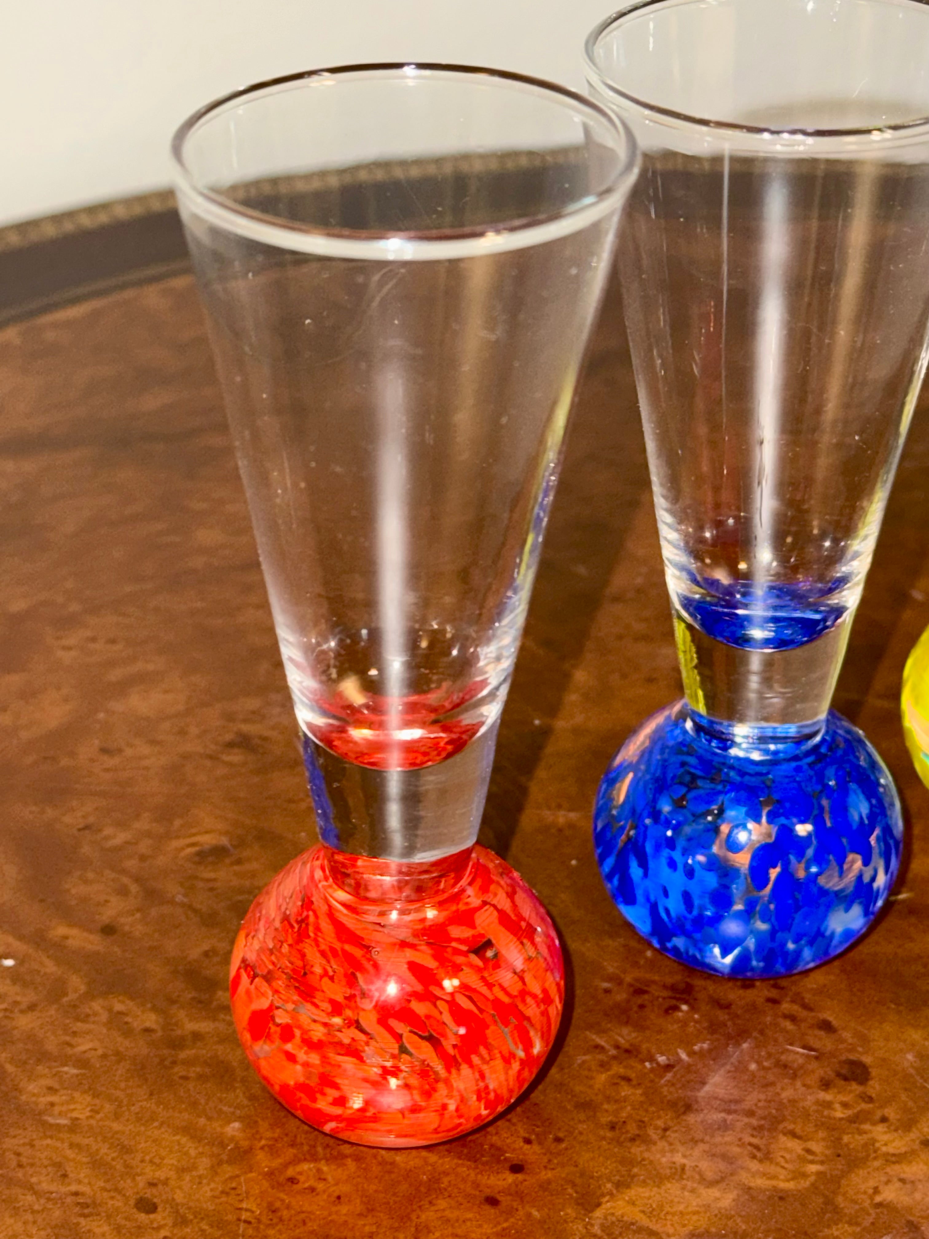 Vintage MCM Pier 1 Imports Colorful Bubble Ball-Base Shot Glasses New in Box
