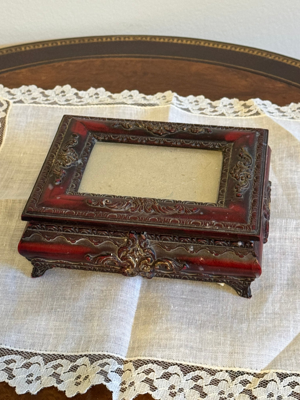 Vintage Ornate Victorian-Style Trinket / Jewelry Box with Photo Lid