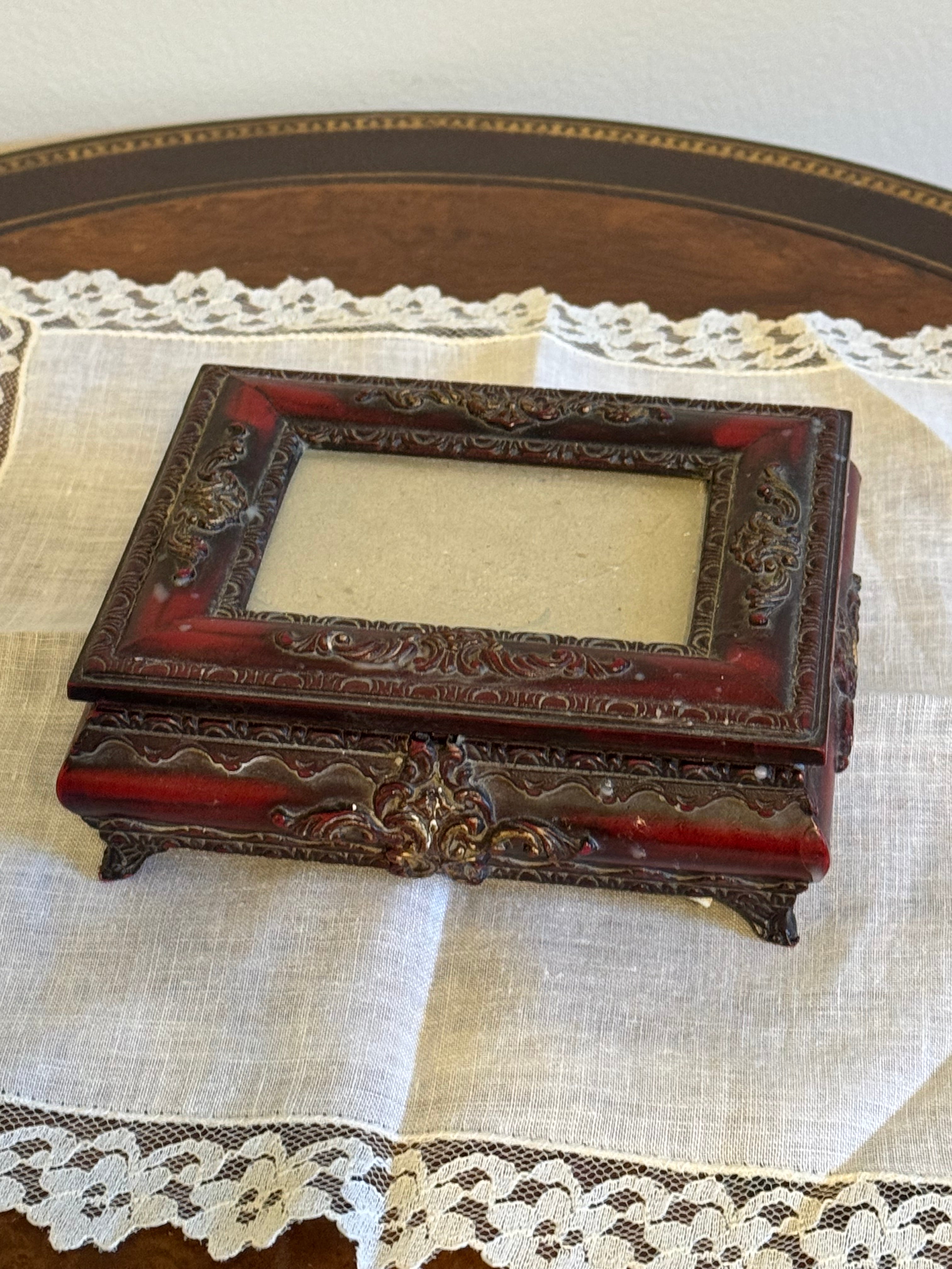 Vintage Ornate Victorian-Style Trinket / Jewelry Box with Photo Lid