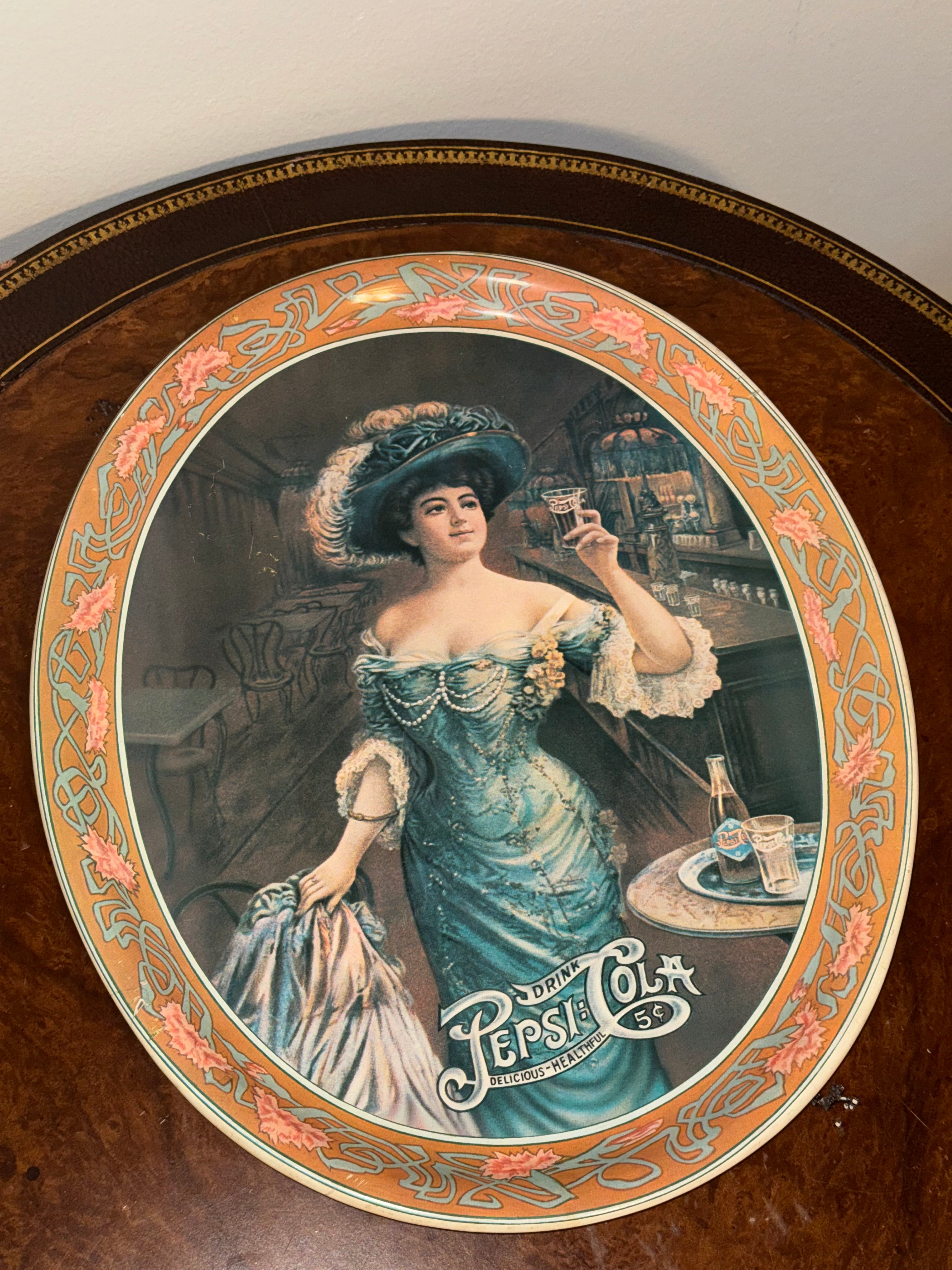Vintage 1970s Pepsi Cola “Gibson Girl”  Oval Tin Tray