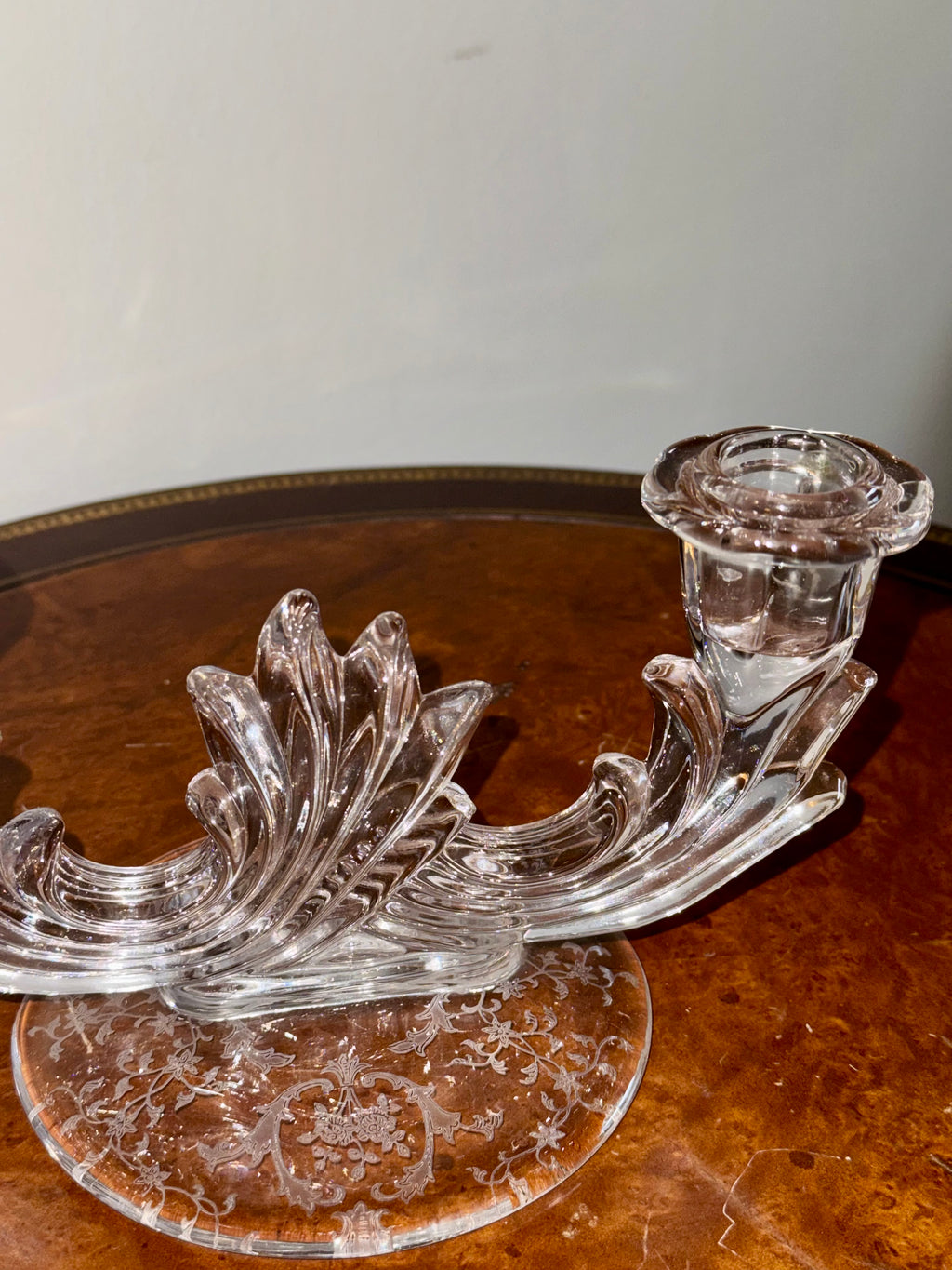 Etched Double Candlestick Holder / Chintz by Fostoria / Boroque Shaped