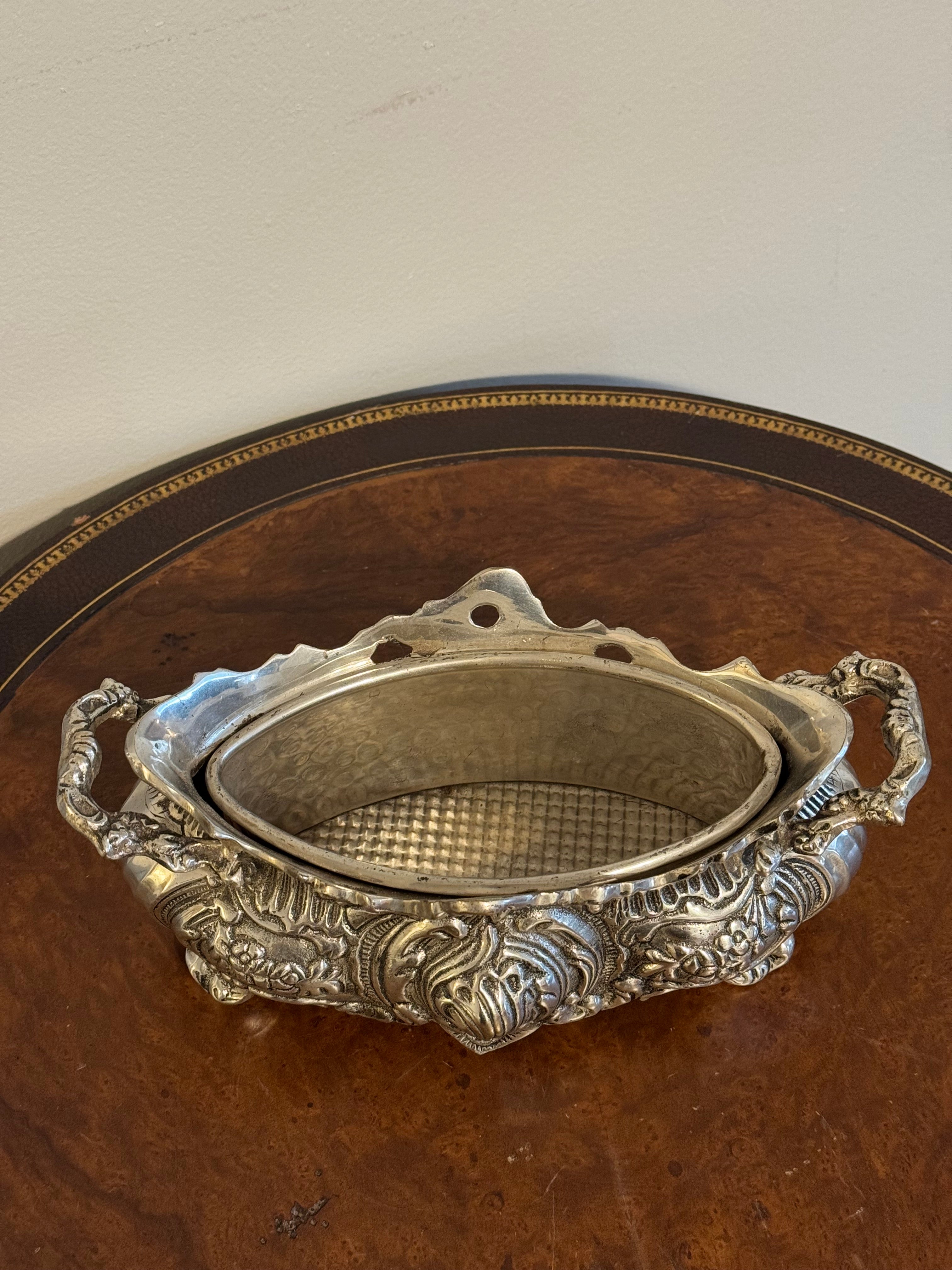 Vintage Ornate Rococo Silver-Toned Footed Planter