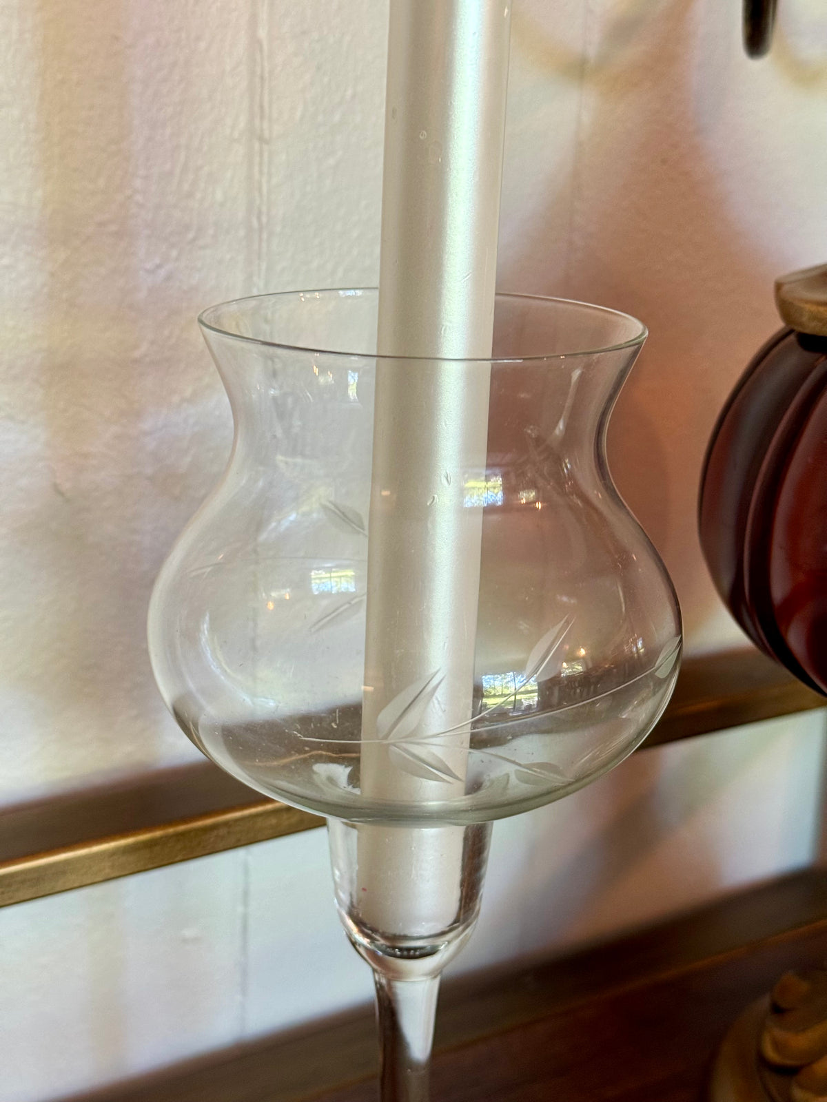 Vintage Clear Etched Glass Candle Holder 🕯️