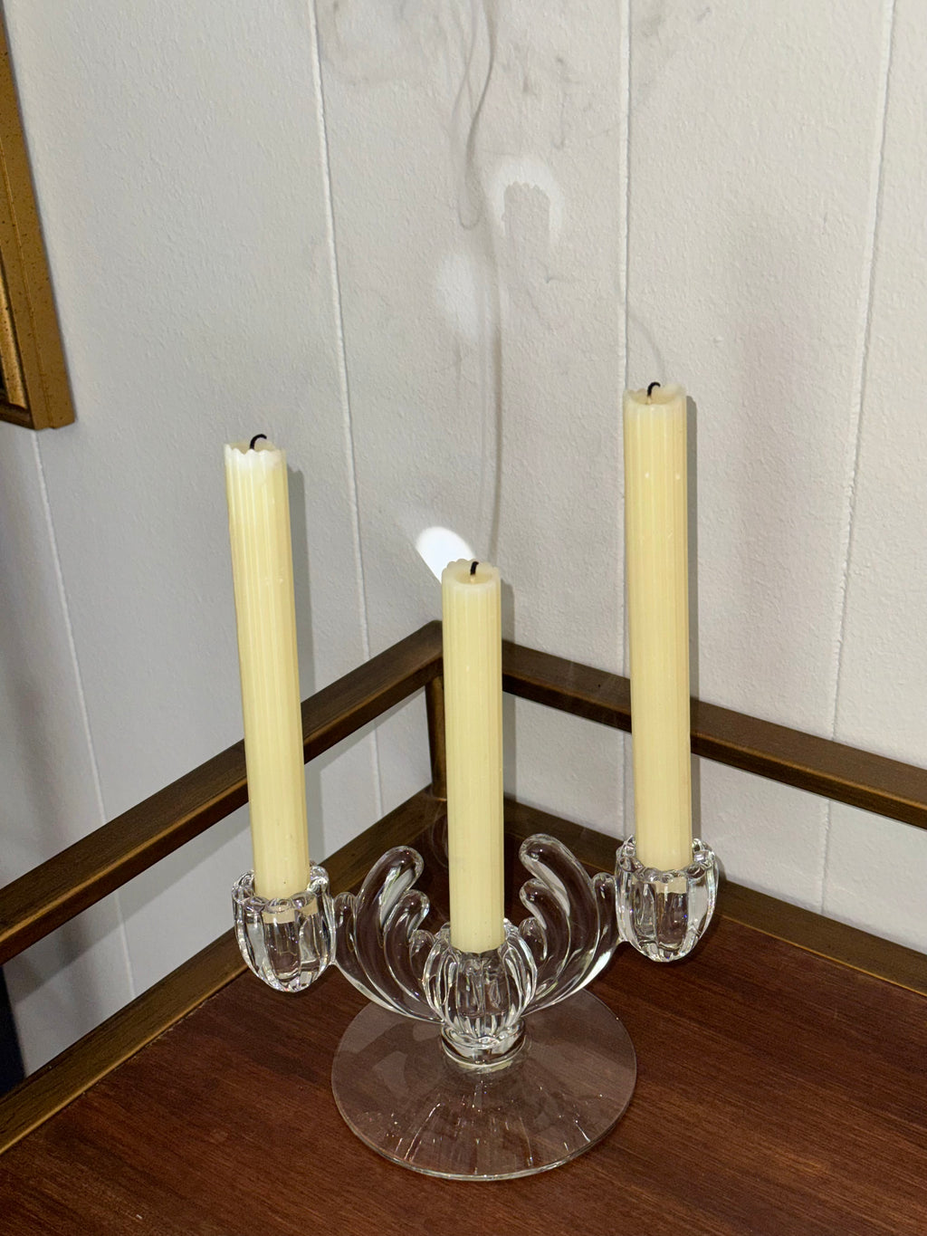 Heisey Crystolite 3-Light Candlestick Mid-century