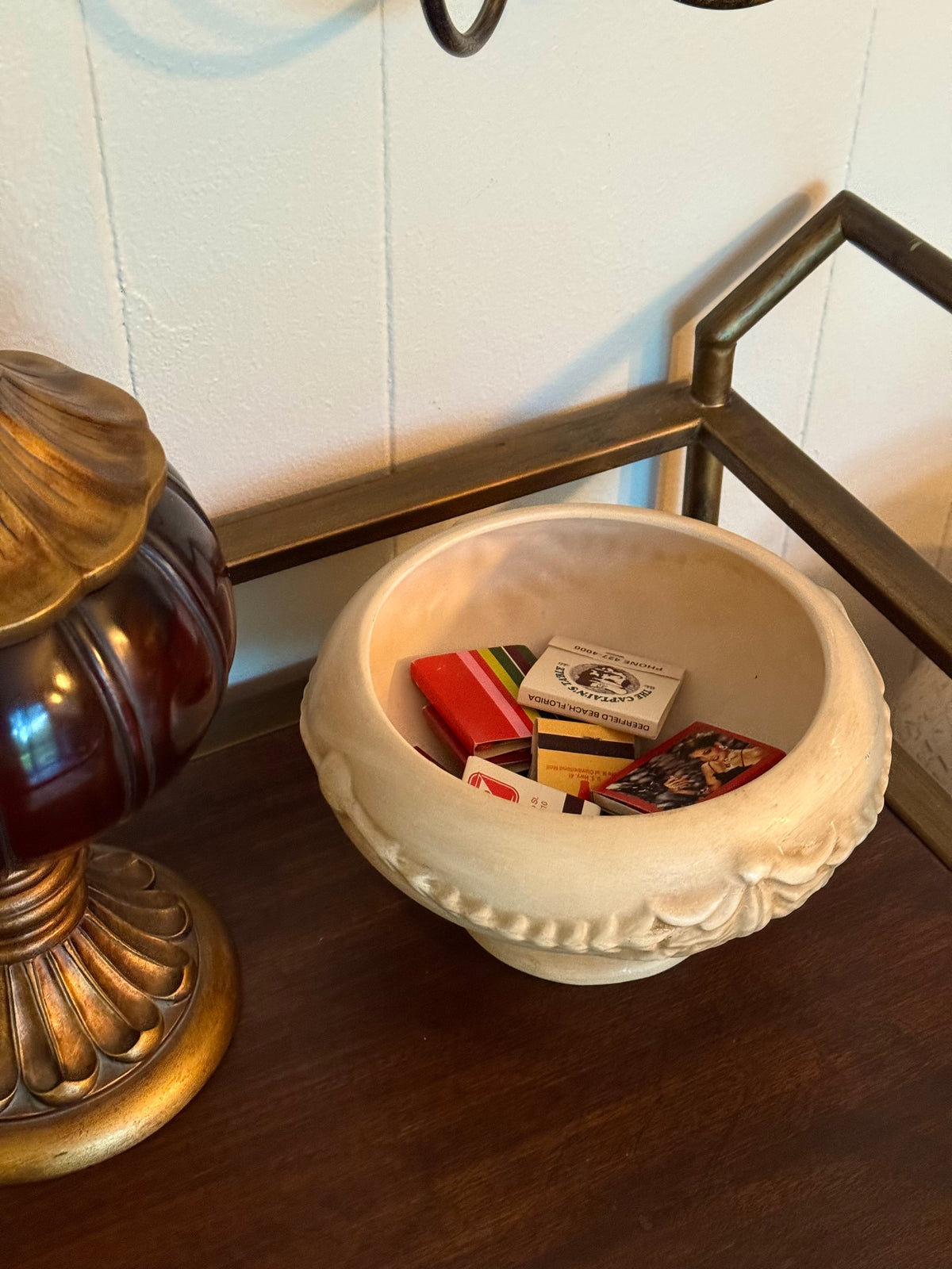 Footed Pedestal Planter / Console Bowl with Raised Scroll Pattern