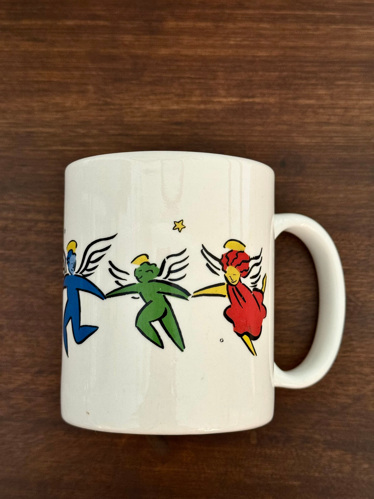 Dancing Angels Around the World Coffee Mug, Colorful Folk Art Angels Holding Hands
