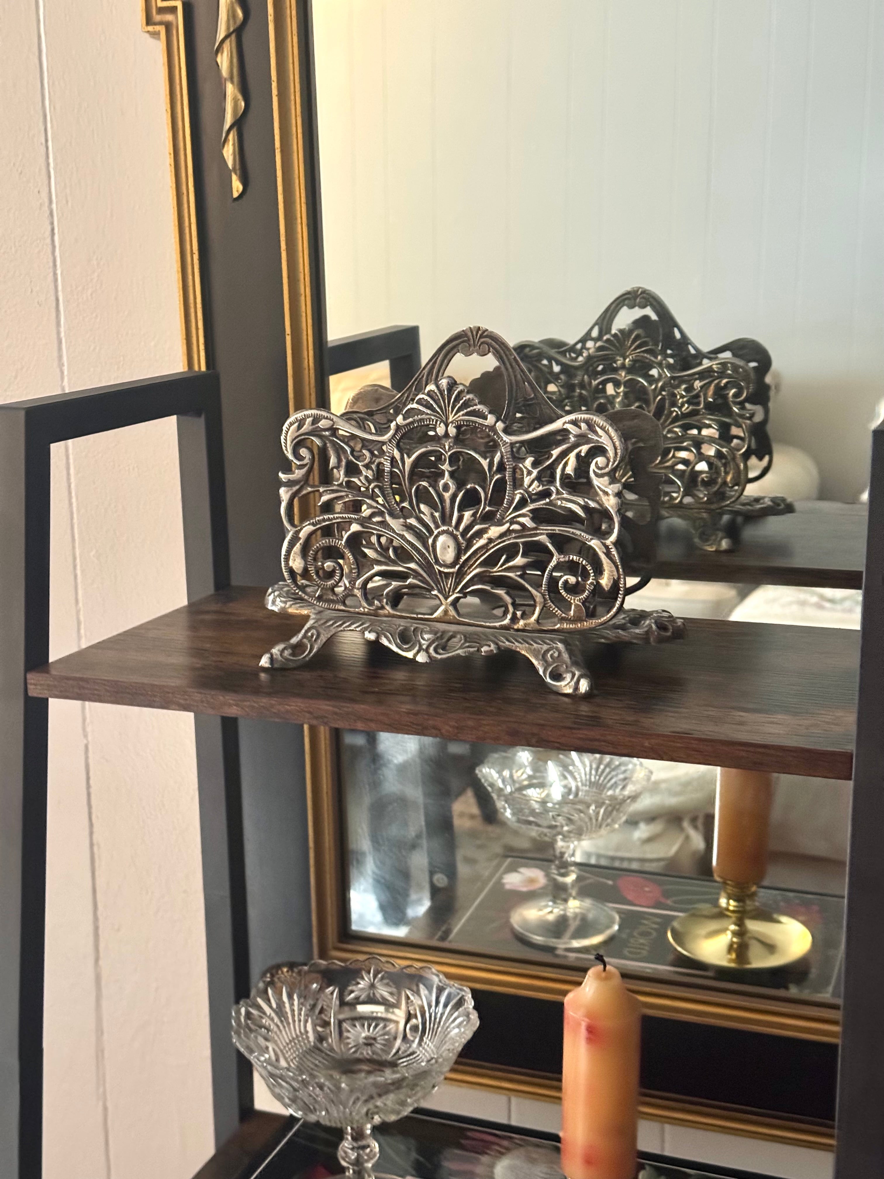 Vintage Ornate Silver-Toned Metal Letter/Napkin Holder Art Nouveau
