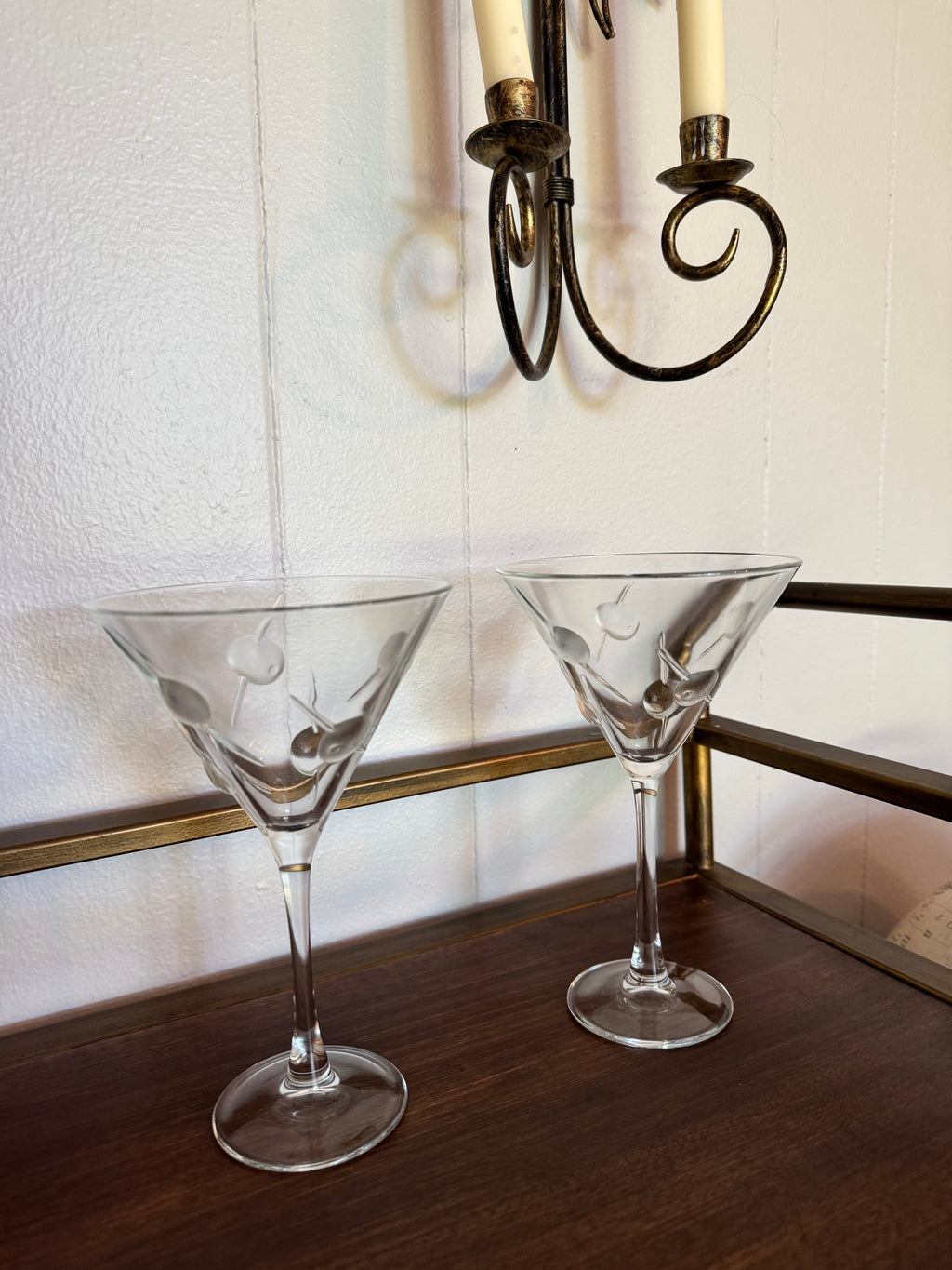 Vintage MCM Raised/3D Olive Design Martini Glasses, Set of 2 🫒 🍸